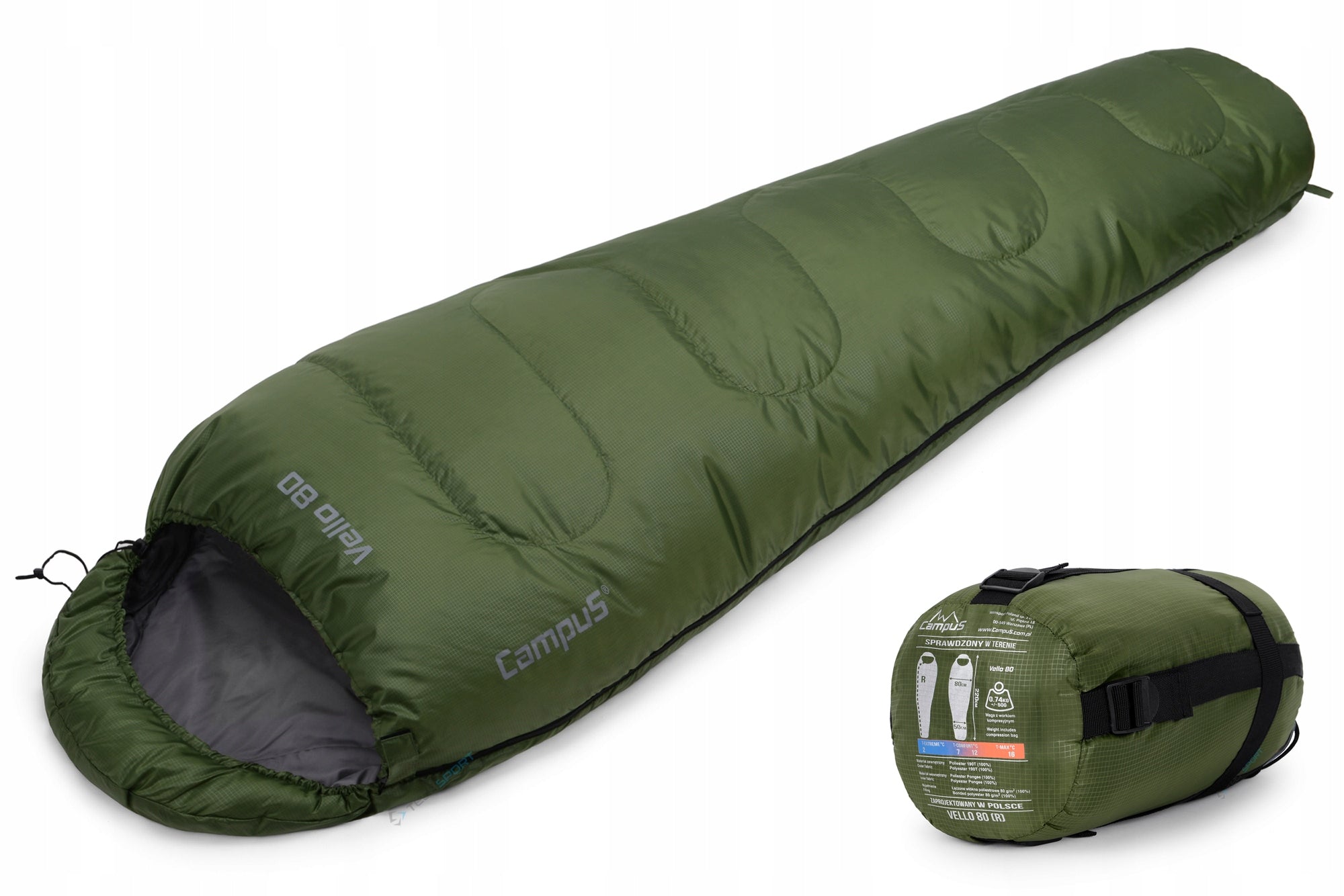 ULTRALIGHT SLEEPING BAG MUMMY CAMPUS VELLO 80 to 2s 740g