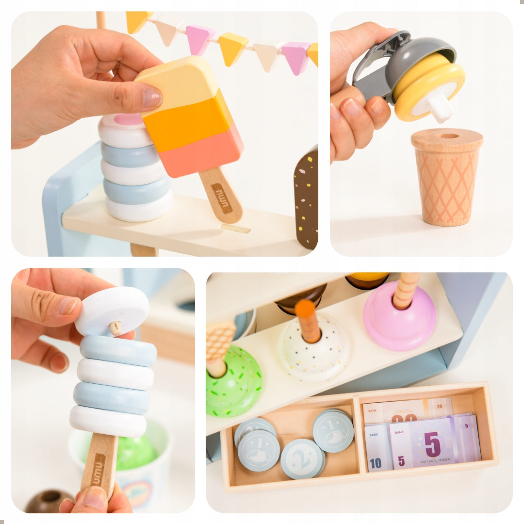UMU Wooden Ice Cream Shop for Children 37pcs Packaging status original