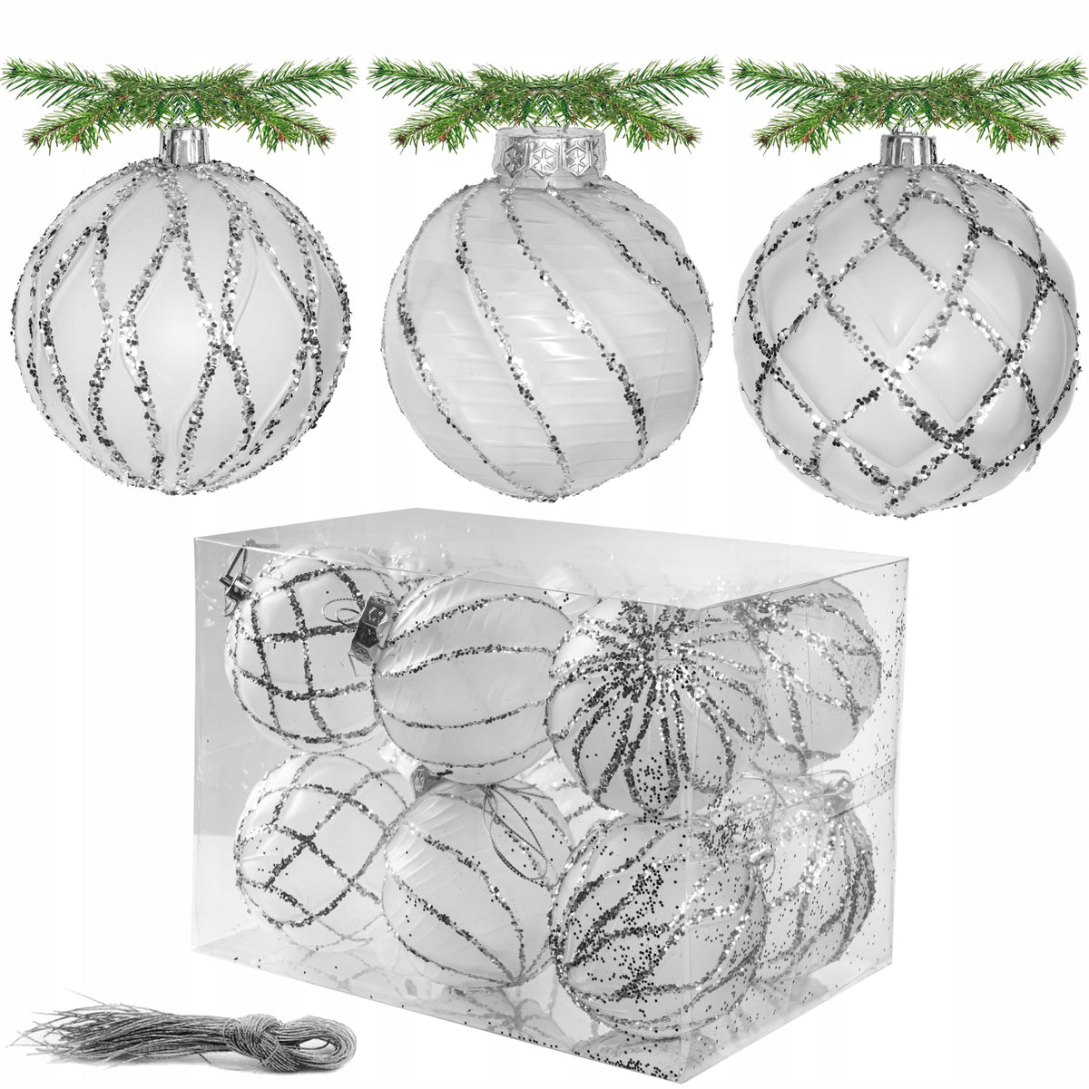 UNBREAKABLE CHRISTMAS TREE BAUBLES CHRISTMAS DECORATIONS 12 pcs 8 cm sequins Manufacturer code Bombki nietłukące zestaw brokat 12 szt 8 cm