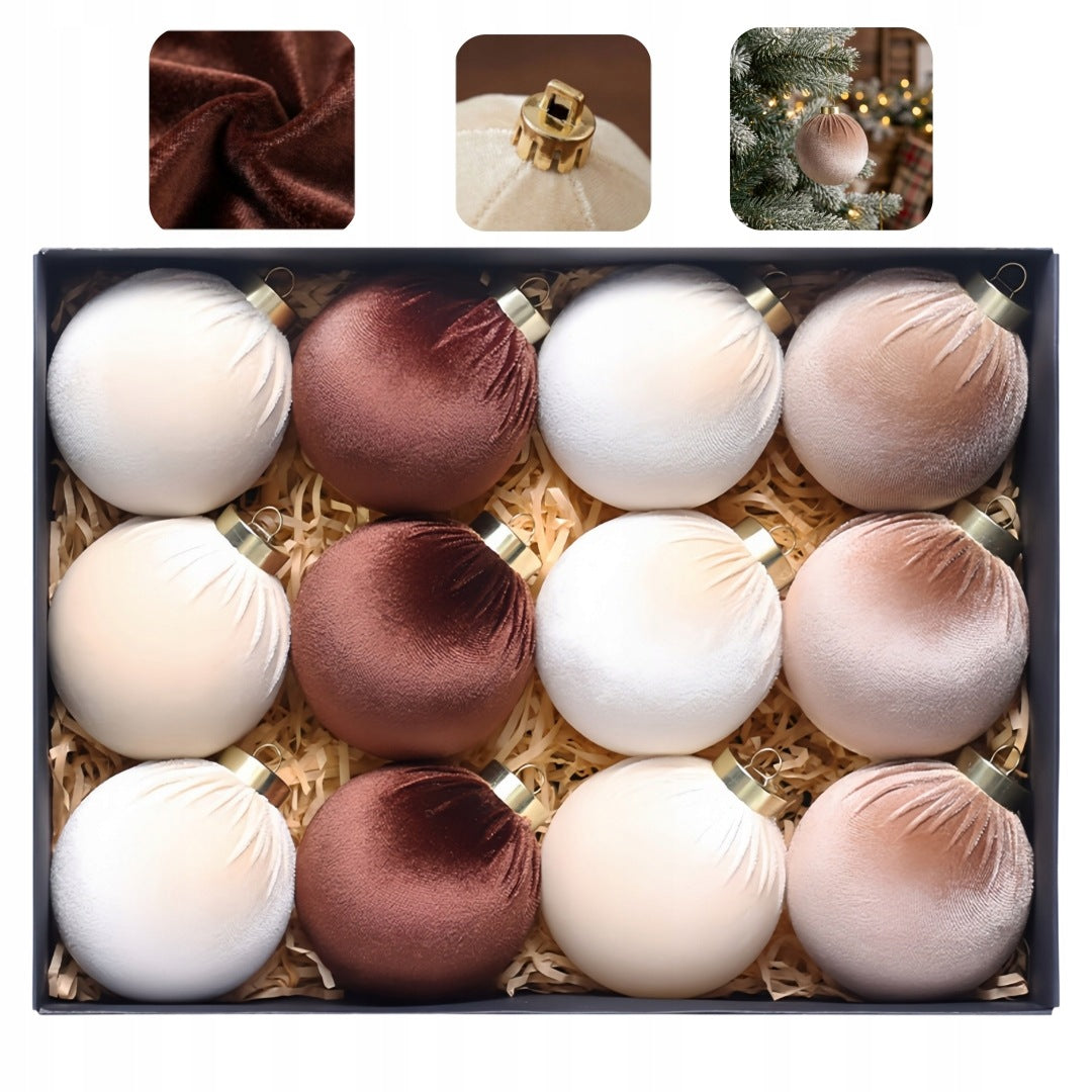 UNBREAKABLE CHRISTMAS TREE VELOUR BAUBLES SET ORNAMENTS 12pcs 8cm