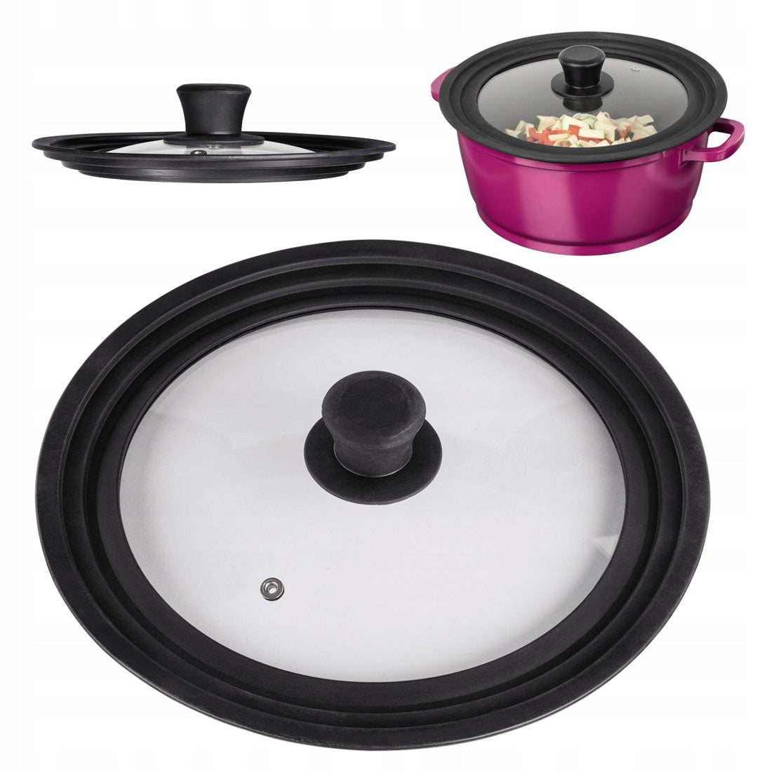 UNIVERSAL GLASS LID XAVAX 24-28 CM FOR SILICONE POT PANS