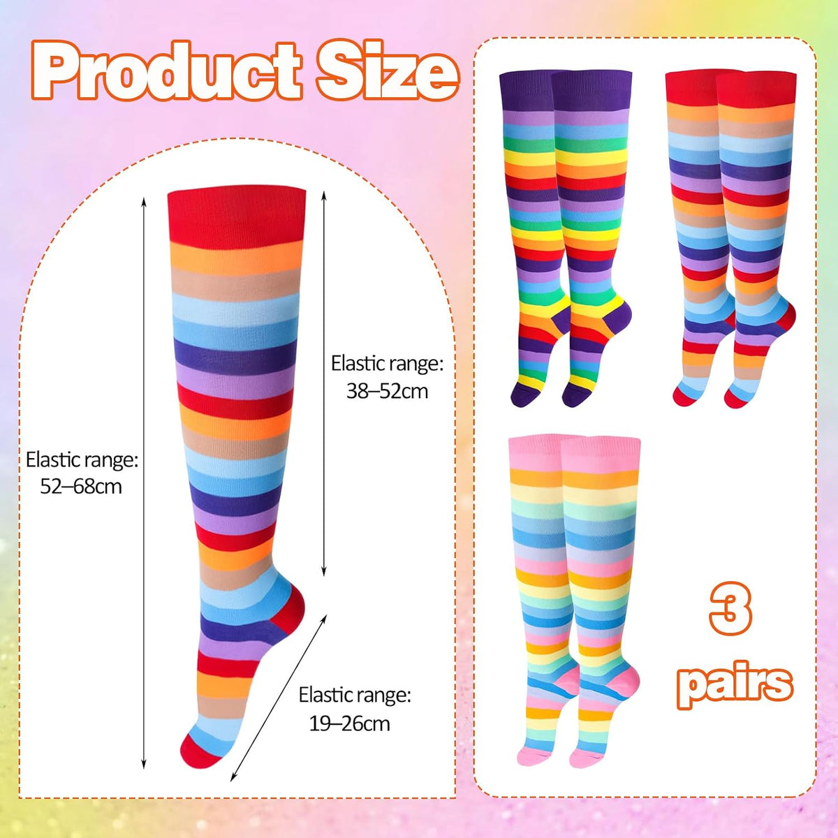 UNIVERSAL KNEE-HIGH SOCKS 3PCS STRIPES LONG COLORFUL ELASTIC SOCKS Manufacturer code bez marki