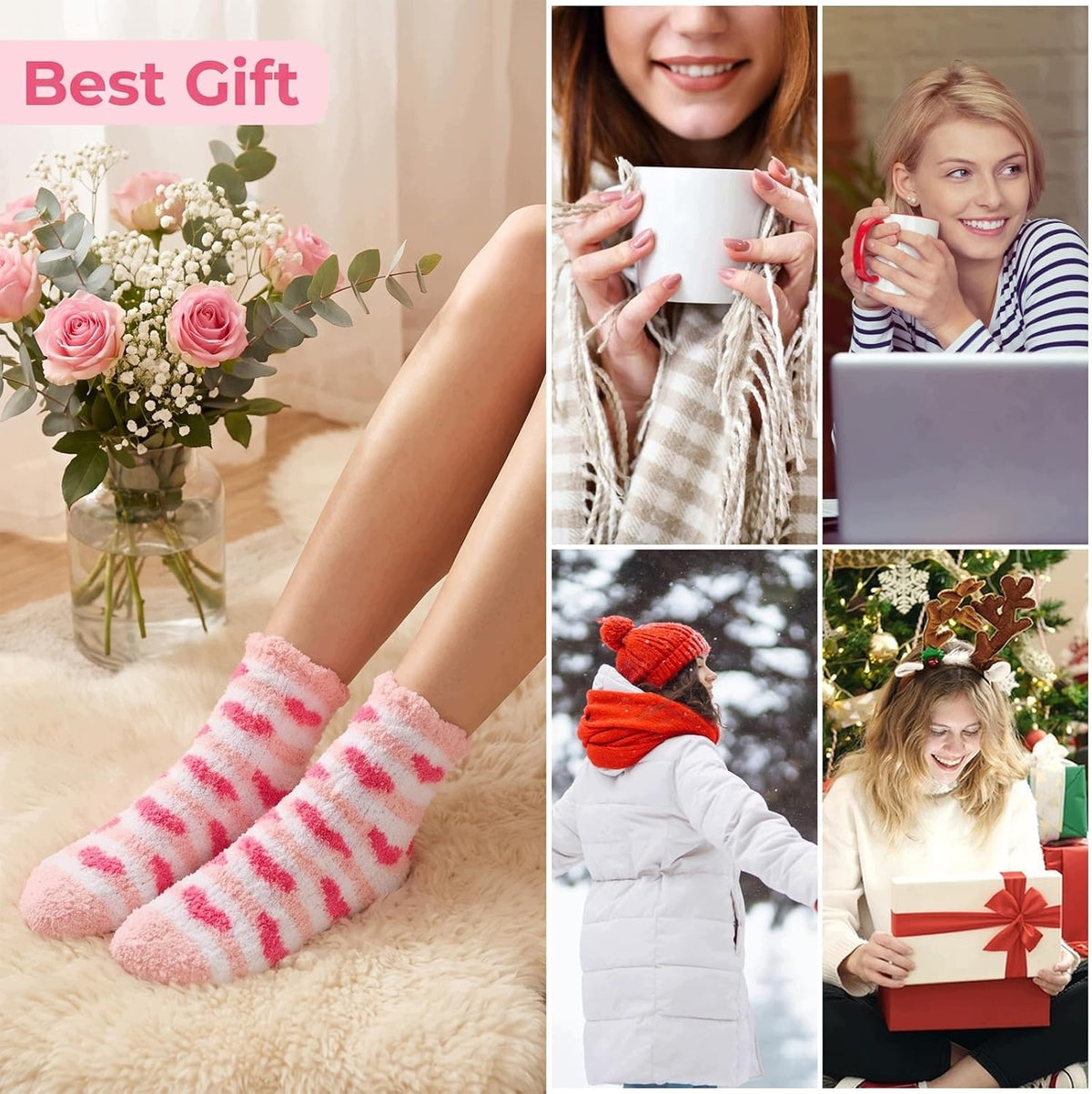 UNIVERSAL SOCKS 4 PAIRS WARM FLUFFY WOMAN WINTER PATTERNS Brand no brand