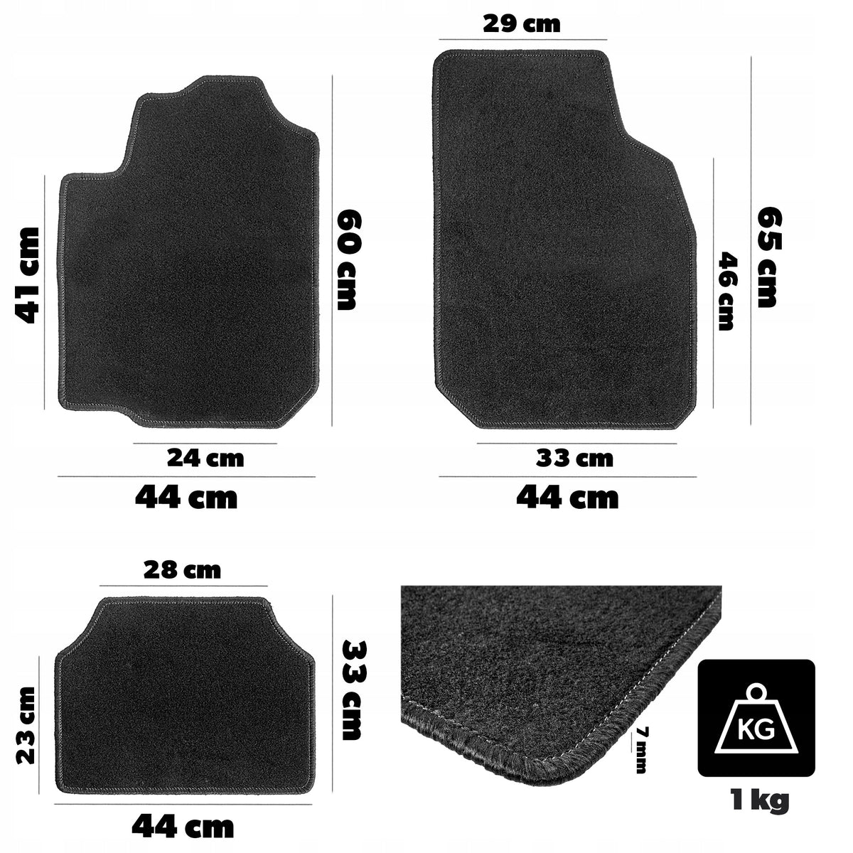UNIVERSAL VELOUR CAR RUGS FOR CAR BLACK SET OF 4 Manufacturer's catalog number 862