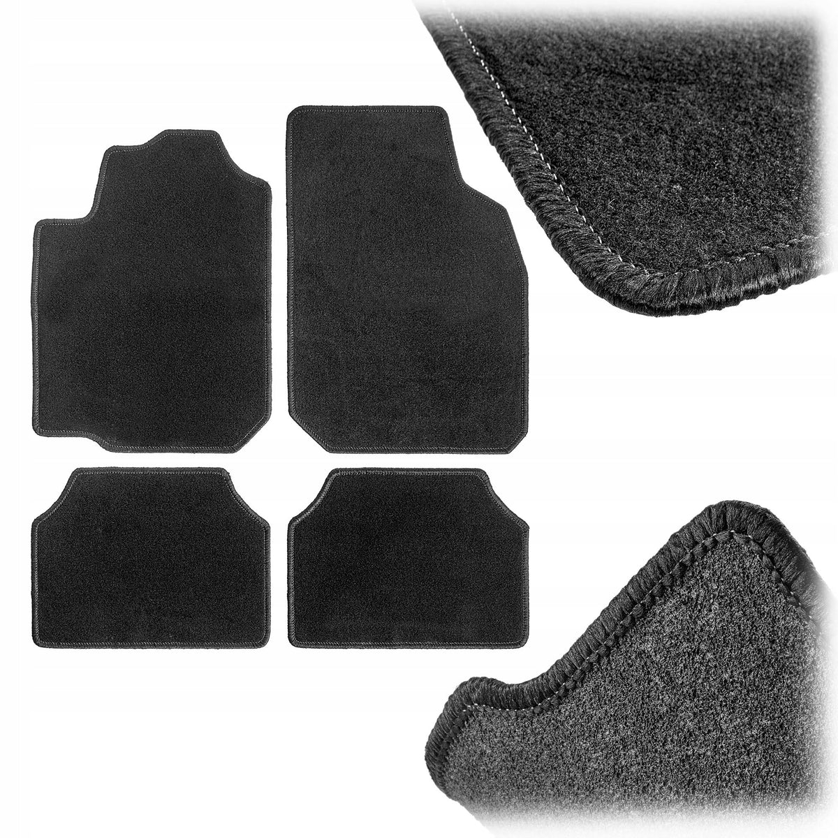 UNIVERSAL VELOUR CAR RUGS FOR CAR BLACK SET OF 4