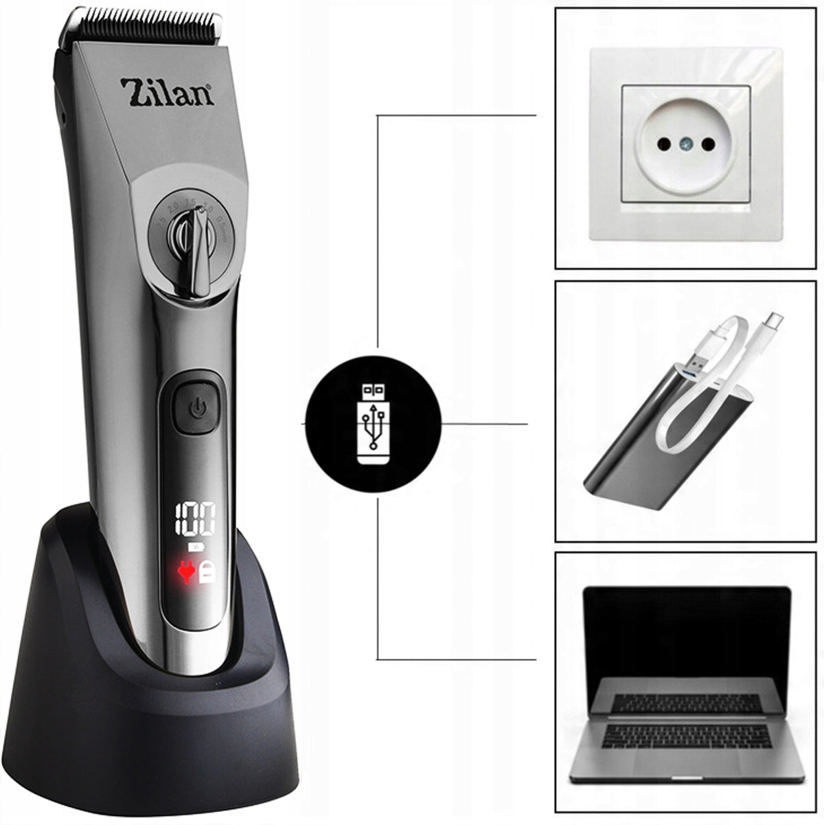 UNIVERSAL WIRELESS CLIPPER WATER RESISTANT BARBER USB 8IN1 Manufacturer code ZLN8702