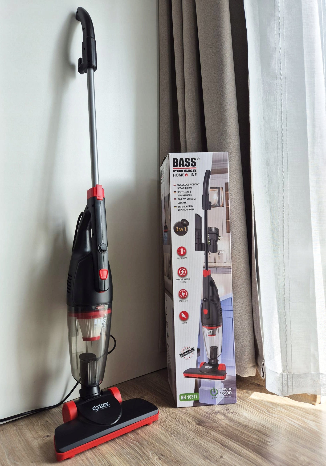 UPRIGHT VACUUM CLEANER BAGLESS ELECTRIC LED LIGHT LONG CORD 5M 3IN1 Packaging status original
