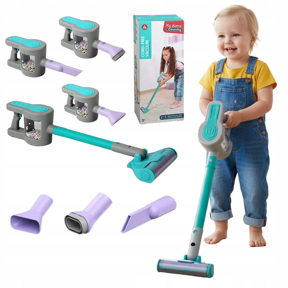 UPRIGHT VACUUM CLEANER FOR CHILDREN 4 TIPS INTERACTIVE SOUND MANUAL GIFT
