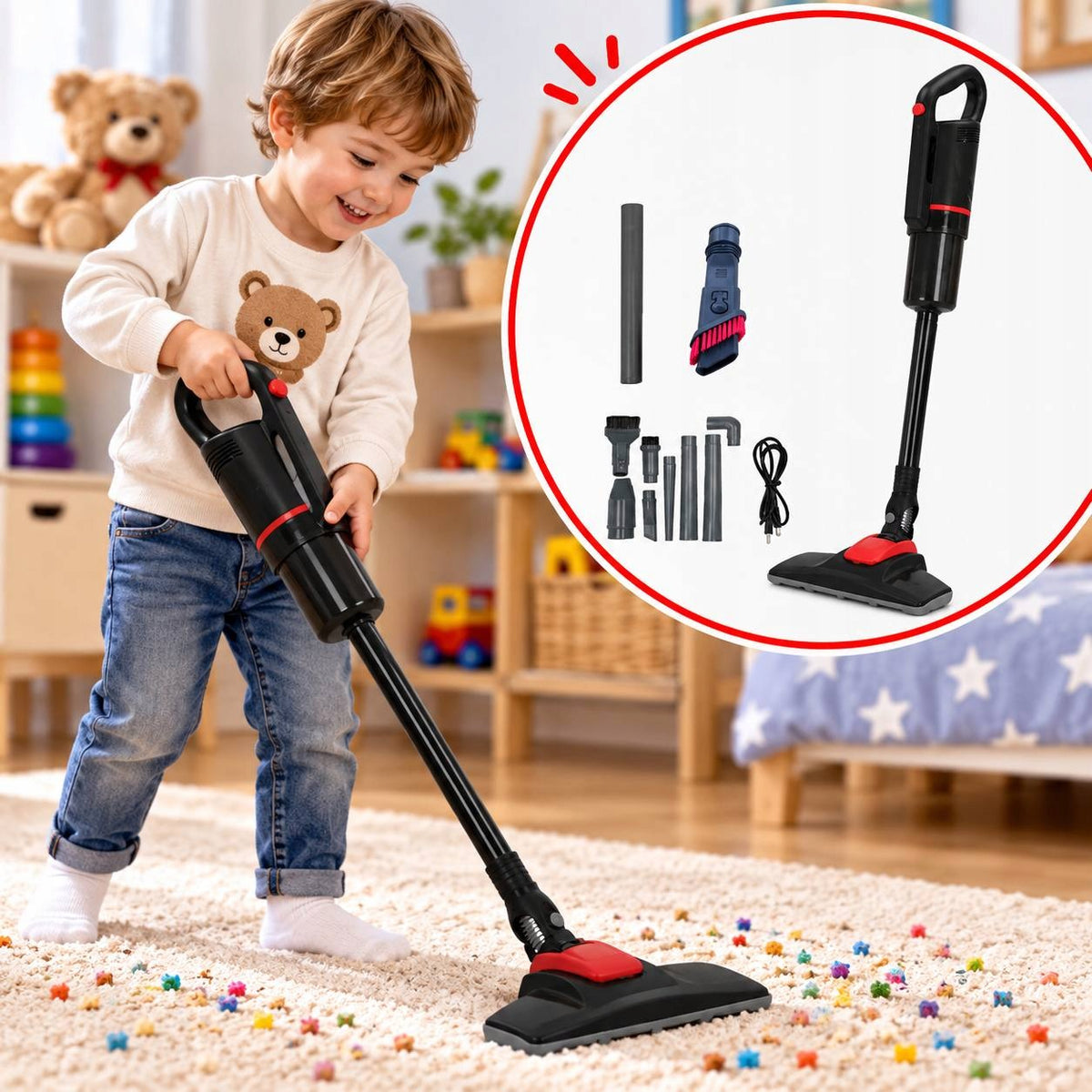 UPRIGHT VACUUM CLEANER FOR CHILDREN SUCTION FUNCTION WITH WIRELESS SOUND Packaging status original