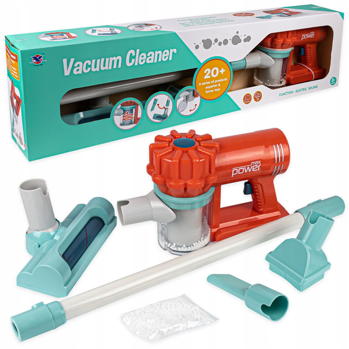 UPRIGHT VACUUM CLEANER TOY CLEANING KIT 3 INTERCHANGEABLE SUCTION CUPS FOR CHILDREN