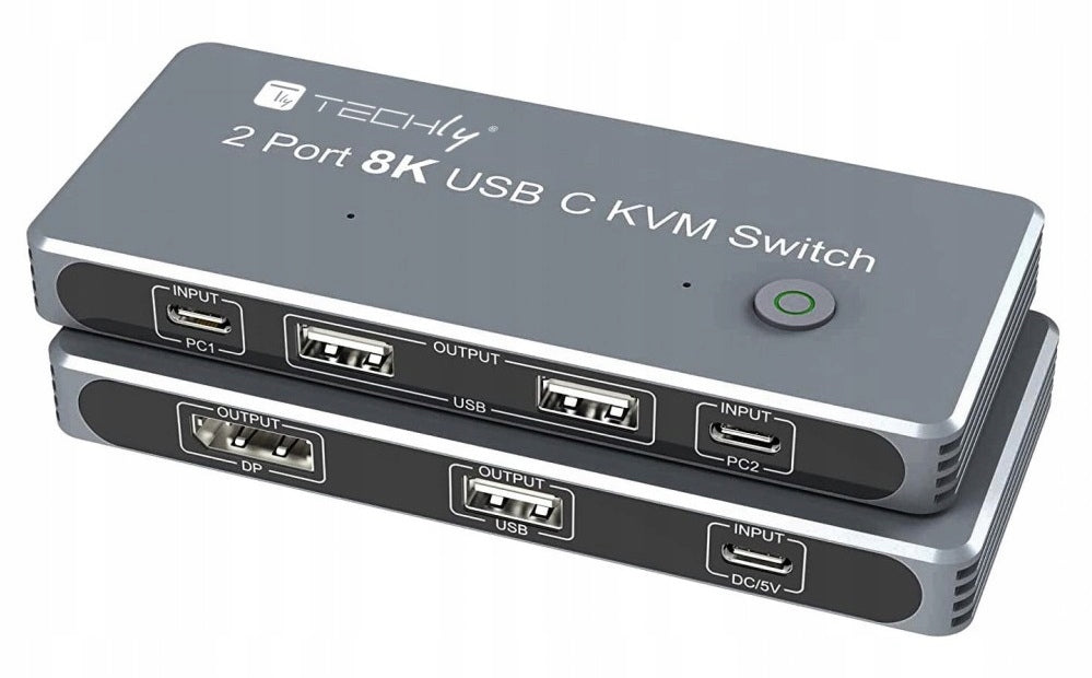 USB-C 2x1 KVM Switch with DisplayPort 1.4 Video 8K Techly