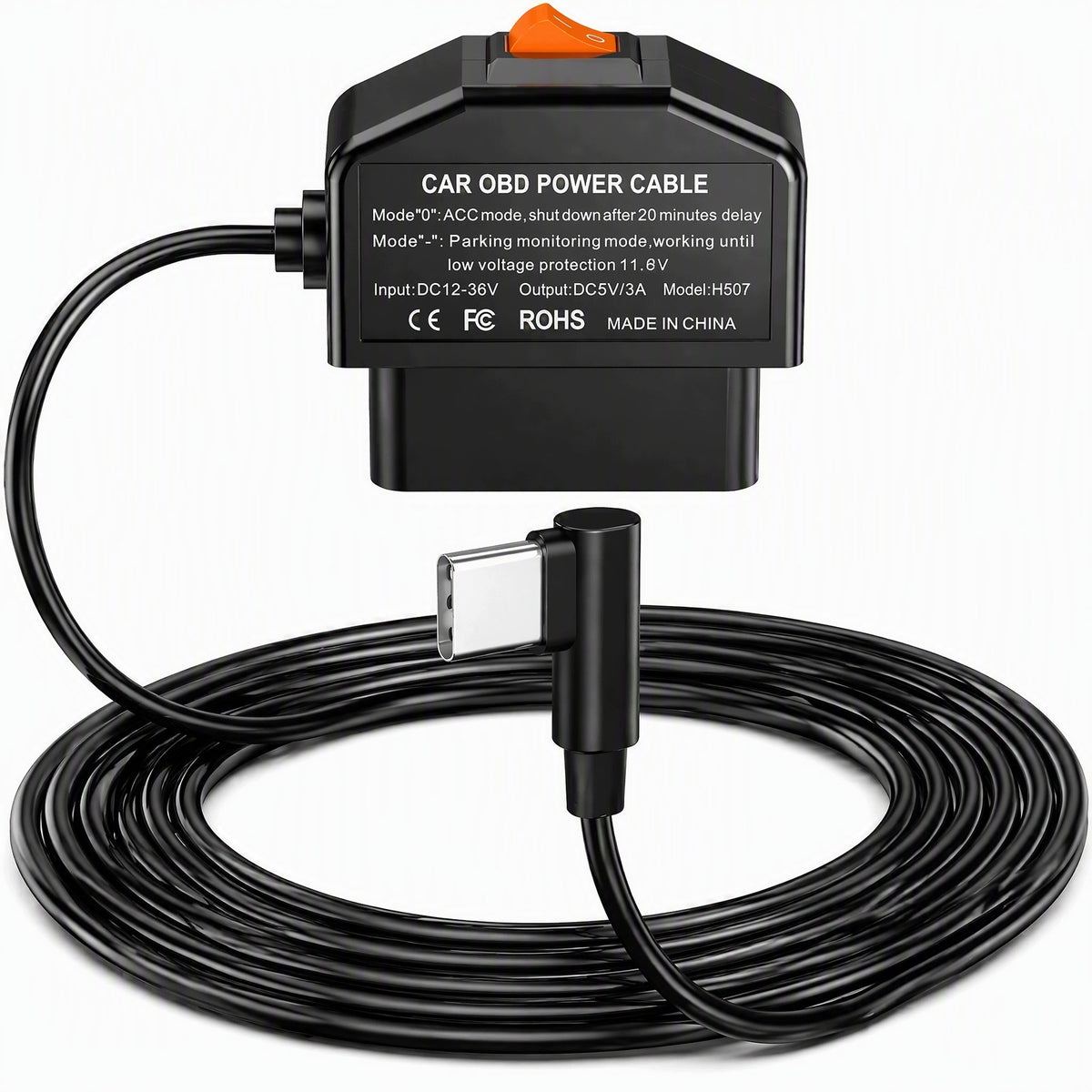 USB-C CABLE FOR OBD DASH CAM, PROTECTION AND 24H PARKING MODE