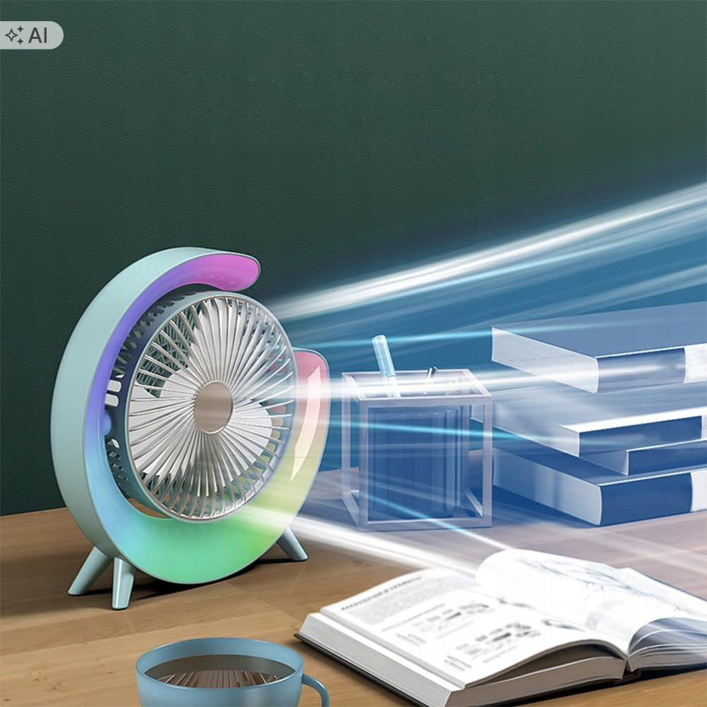 USB Desk Fan Rechargeable RGB Quiet 3 Gears Adjustable 90° Packaging status original