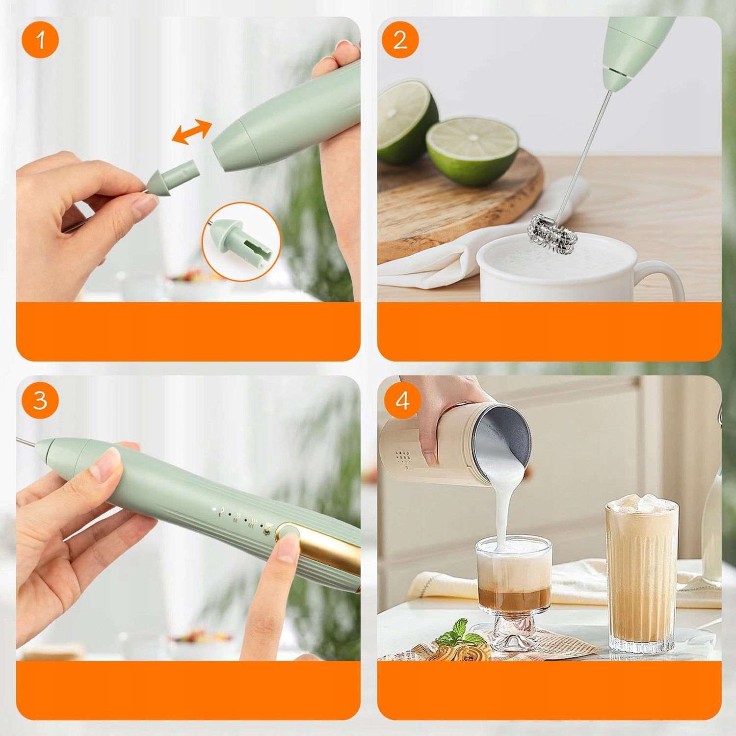 USB Electric Milk frother, 3 Speeds, Coffee Mixer - Green Packaging status original