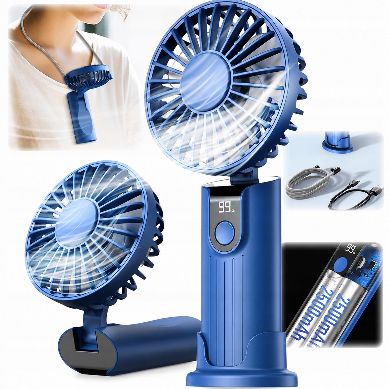 USB Fan Quiet Mini Handheld Desk Fan 5000mAh TOPK K38