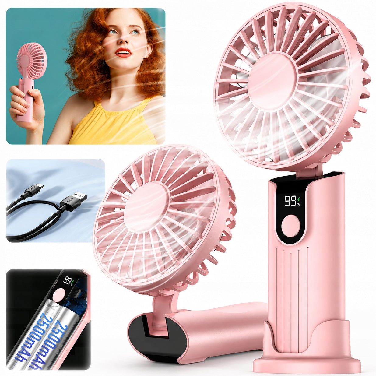 USB Fan Quiet Mini Handheld Desk Fan 5000mAh TOPK K38