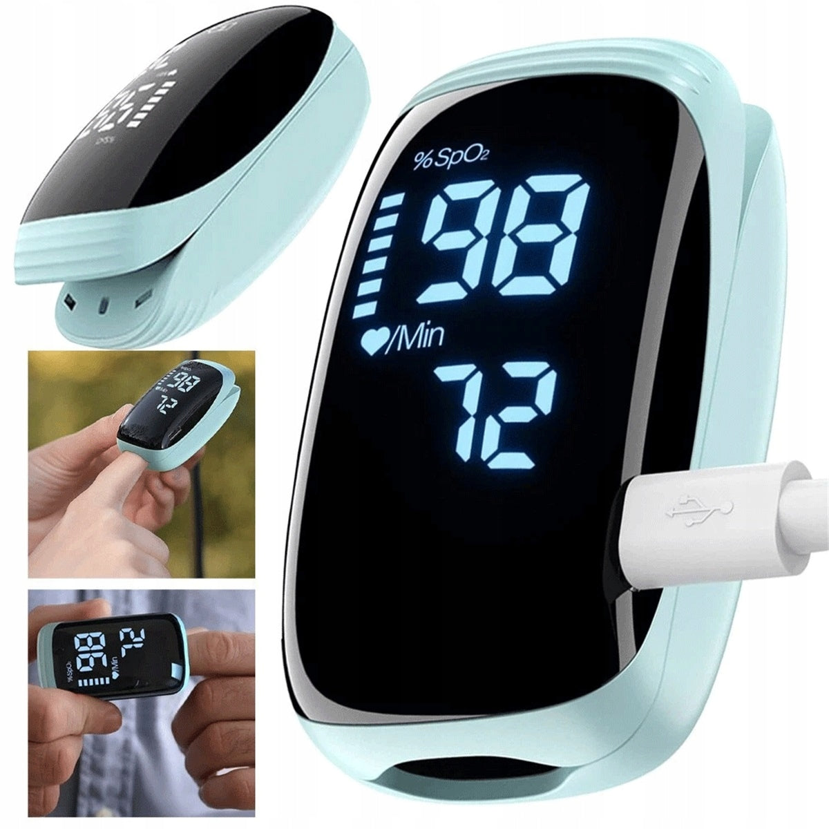 USB RECHARGEABLE PULSE OXIMETER WITH LED DISPLAY LIGHT BLUE COLOR