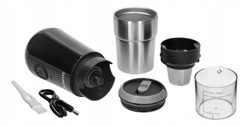 USB WIRELESS ELECTRIC GRINDER WITH INFUSER AND THERMAL MUG Brand Browin