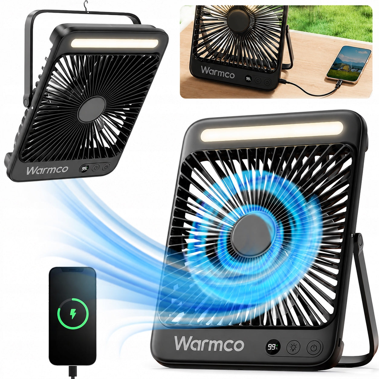 USB Windmill Quiet Mini Desk Fan Camping Cooling 20000mAh