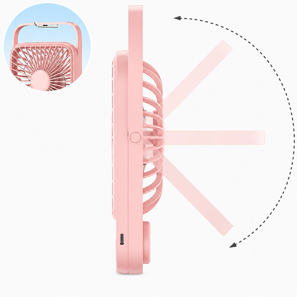 USB Windmill Quiet Mini Desk Fan Cooling 5000mAh TOPK K65 Manufacturer code Cichy mini wentylator wiatrak TOPK K65 różowy