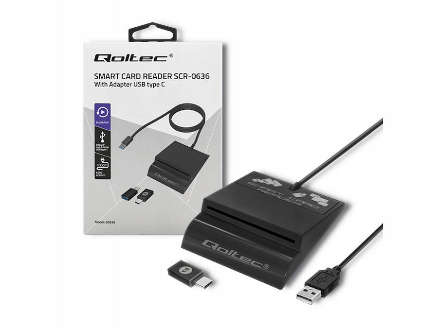 USB reader for chip cards Qoltec 50636 + USB-C adapter