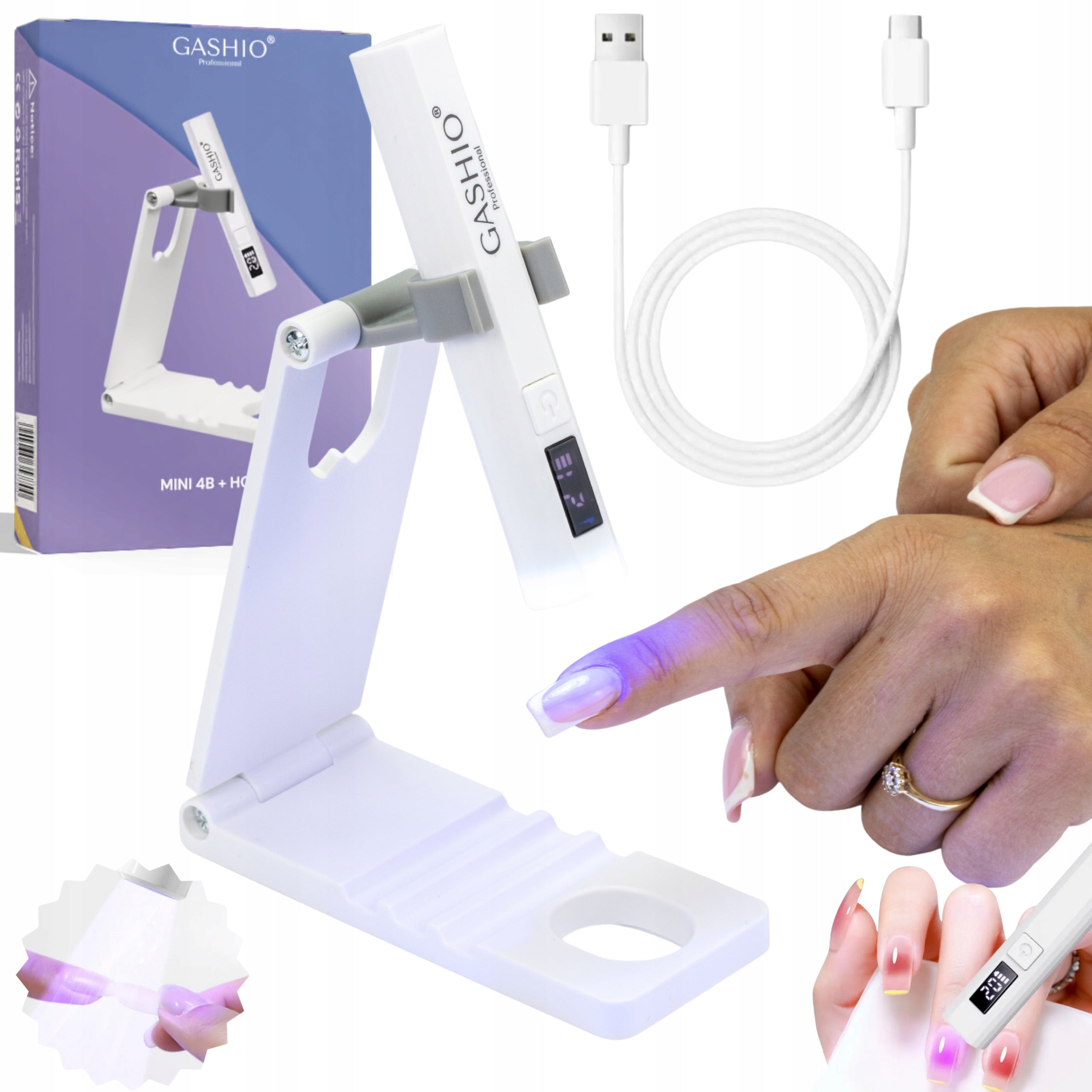 UV LED LAMP MINI UV LED NAIL TORCH WIRELESS USB C + HOLDER
