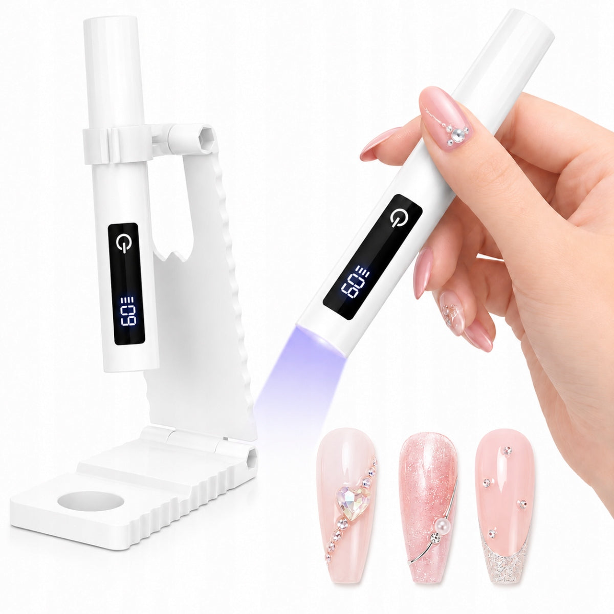 UV LED Mini Nail Lamp Flashlight USB Wireless Holder Portable Packaging status original