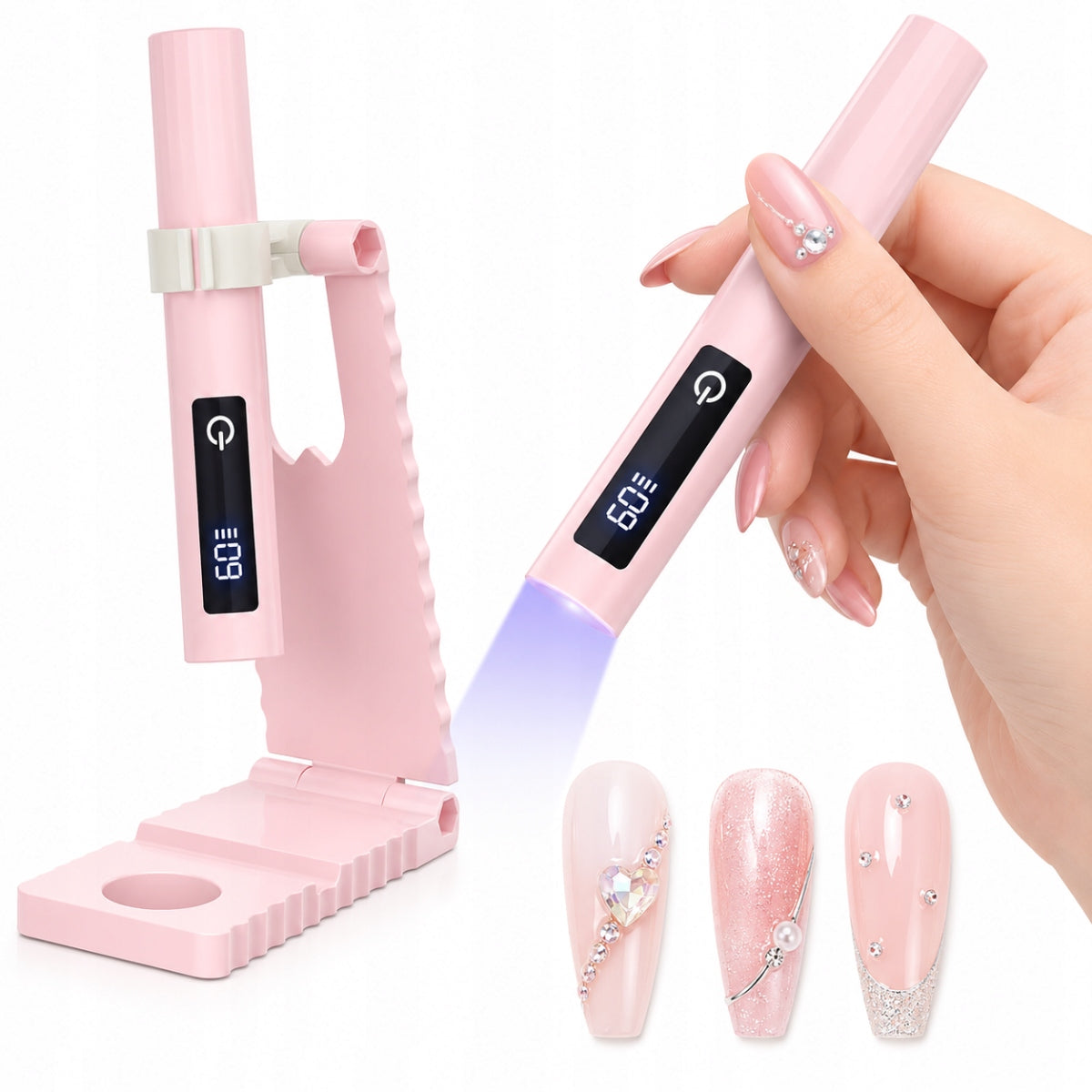 UV LED Mini Nail Lamp Flashlight USB Wireless Holder Portable Packaging status original
