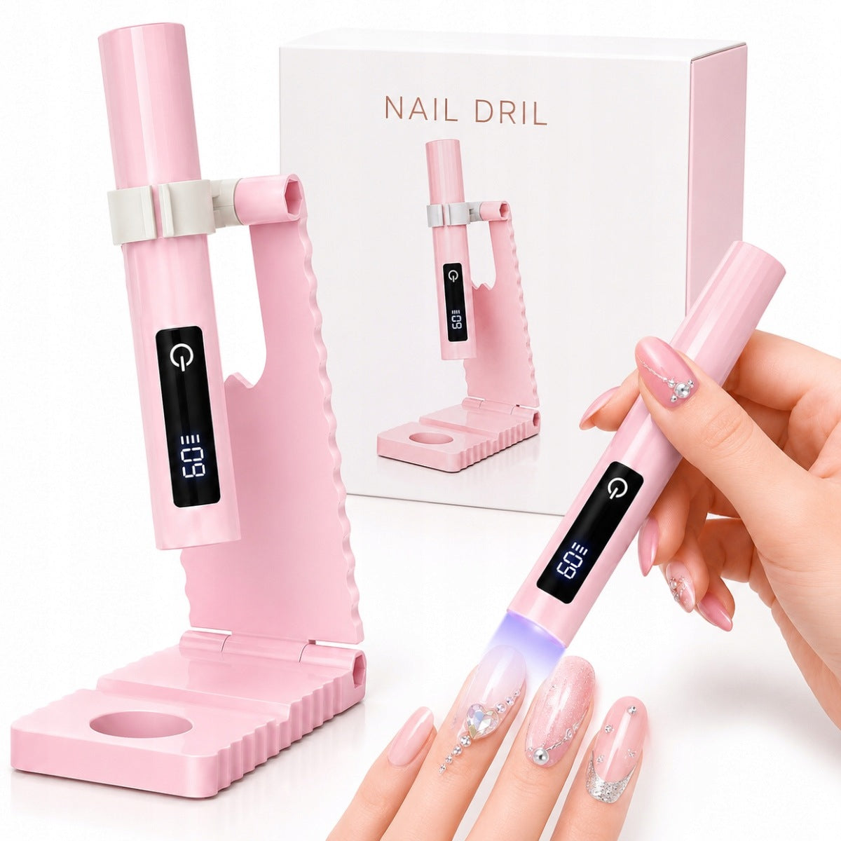 UV LED Mini Nail Lamp Flashlight USB Wireless Holder Portable
