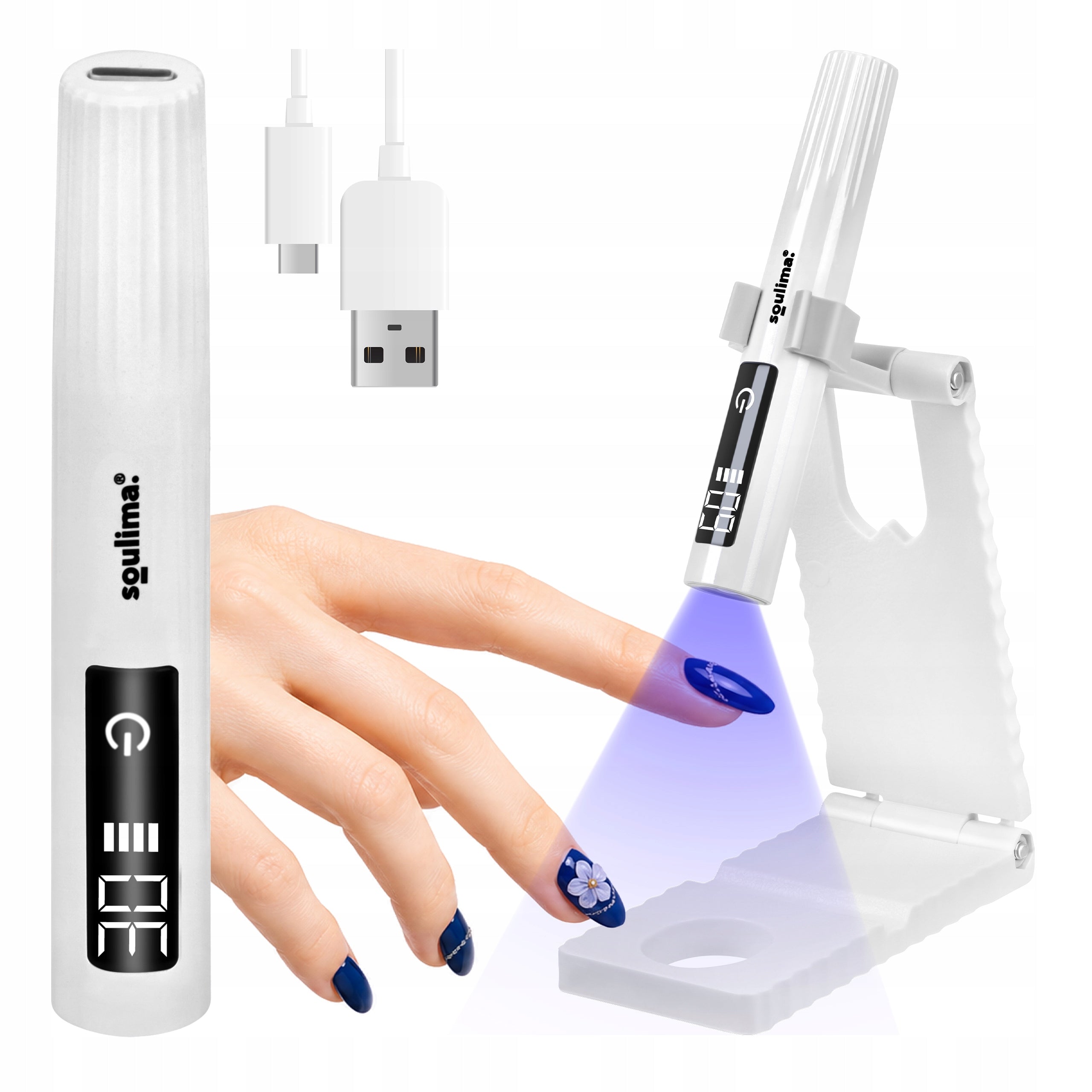 UV LED Mini Nail Lamp USB Flashlight Wireless +Holder Portable