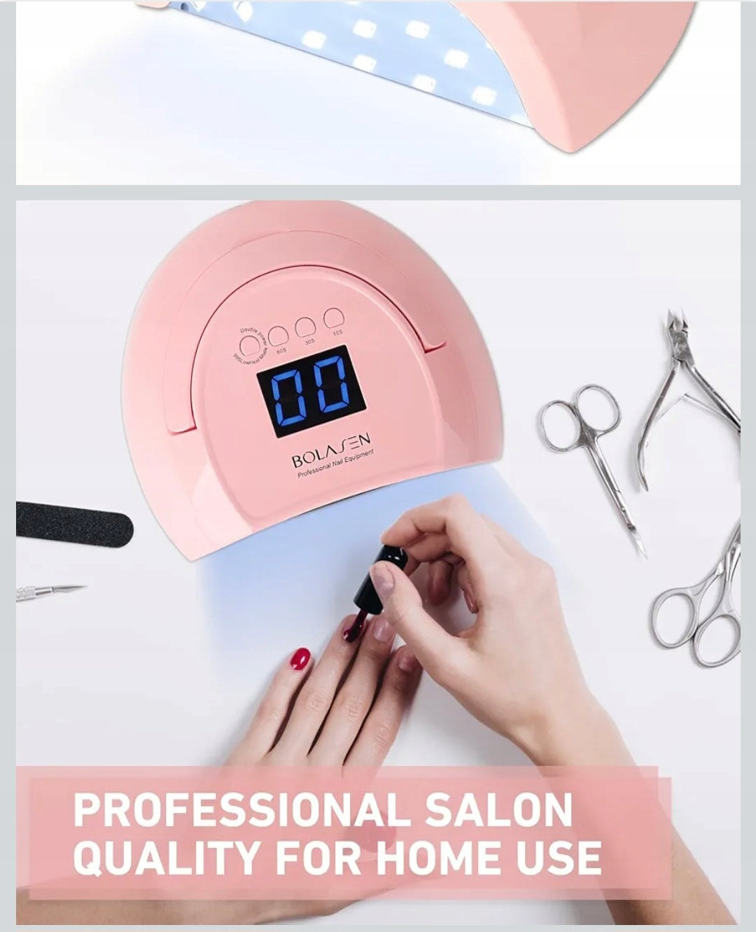UV LED NAIL LAMP 80W | FOR HYBRID GELS STRONG | BOLASEN | PINK Packaging status original