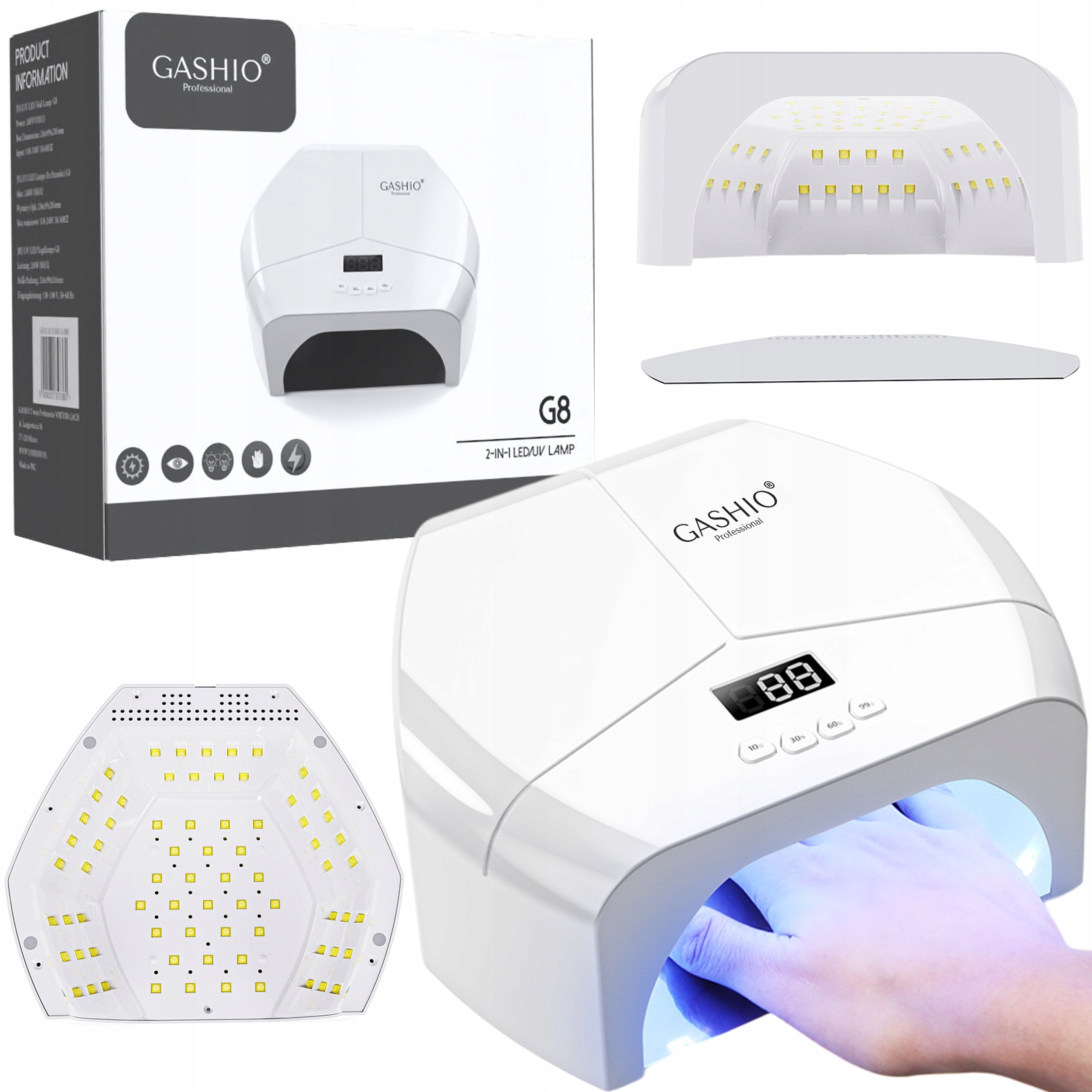 UV LED NAIL LAMP FOR HYBRID GELS 268W STRONG DUAL LED MIRROR BOTTOM