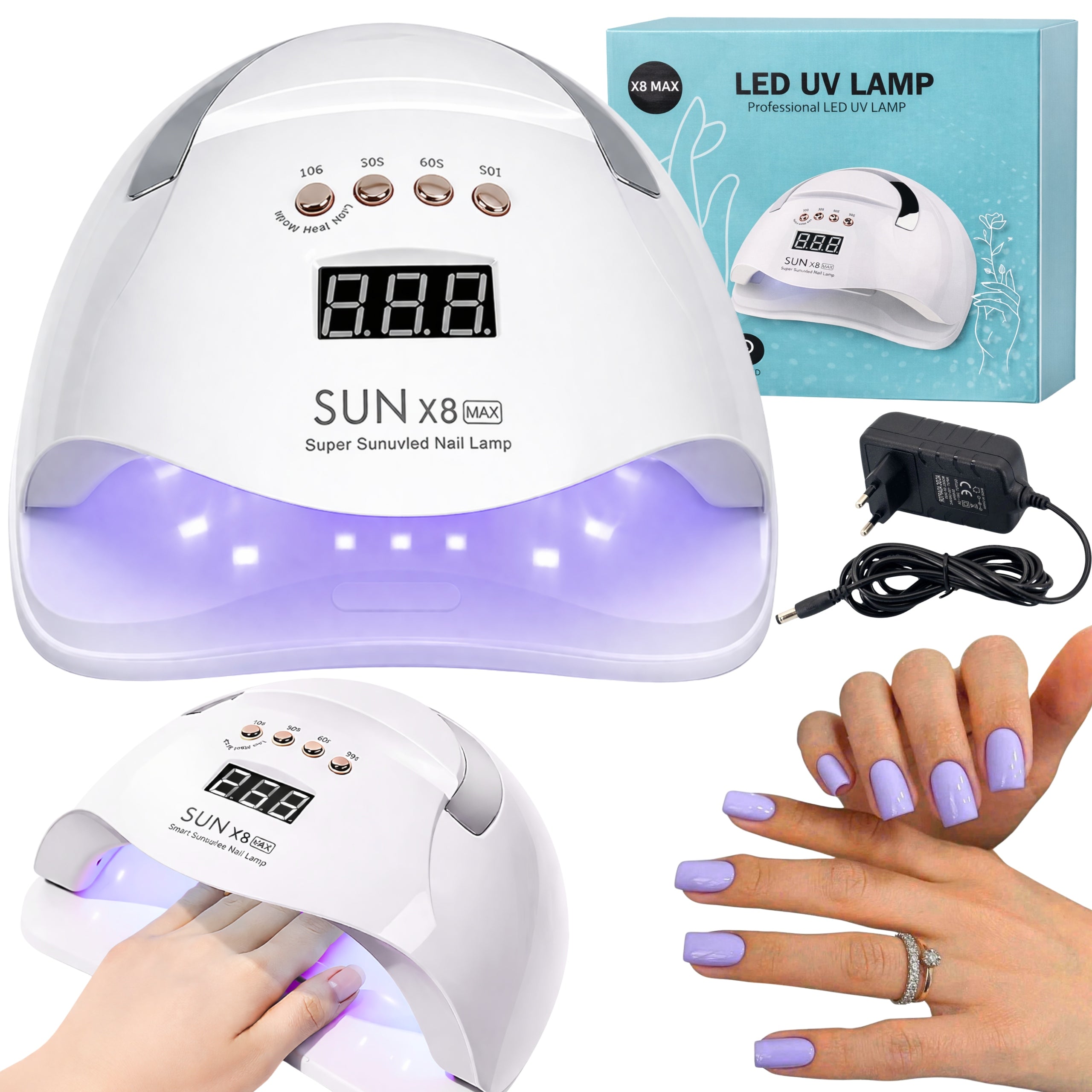 UV LED NAIL LAMP STRONG FOR HYBRID GELS SUN X8 MAX LCD WITH HANDLE WHITE