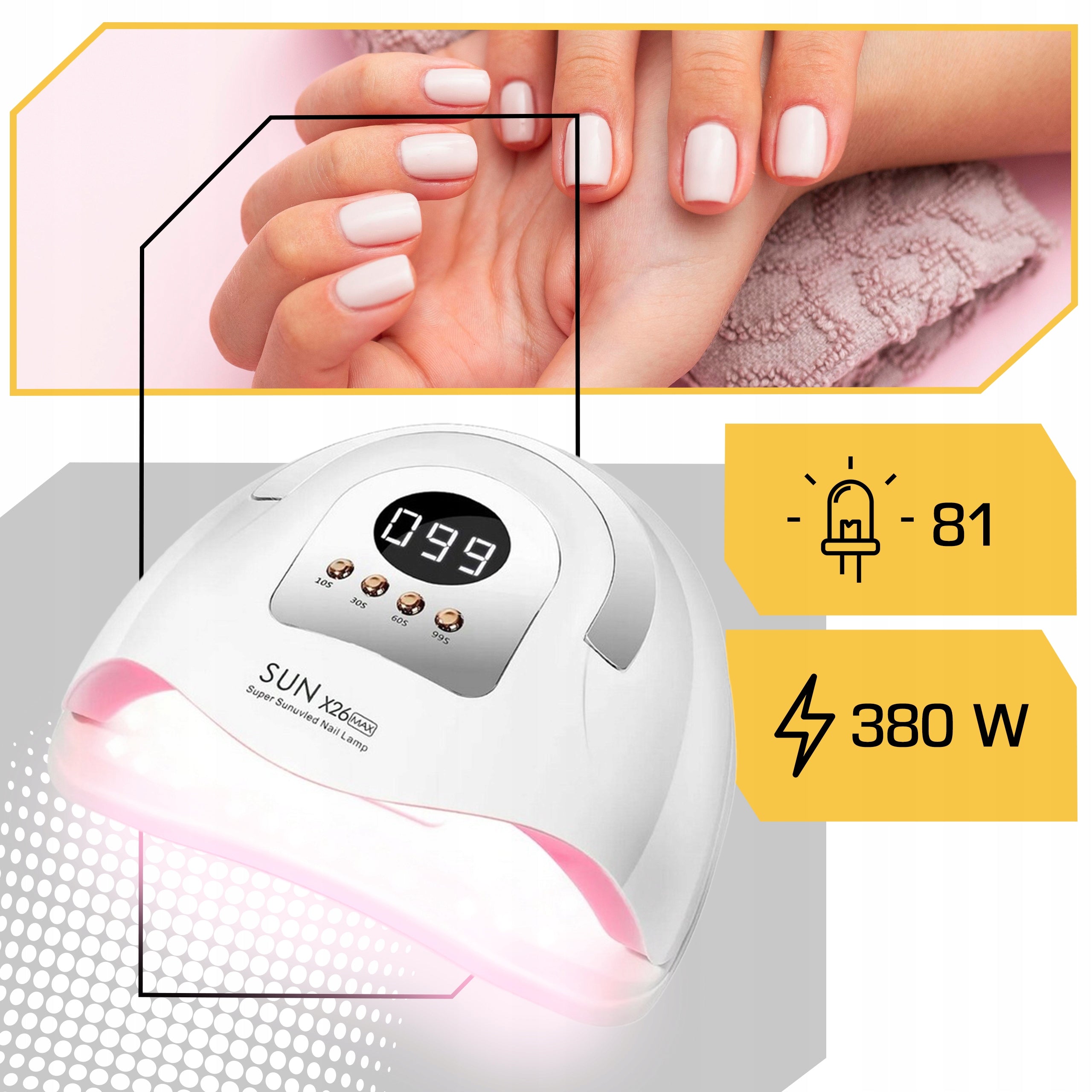 UV Nail Lamp Dual LED SUN X26 MAX 380W Strong MANICURE PEDICURE Medical device no