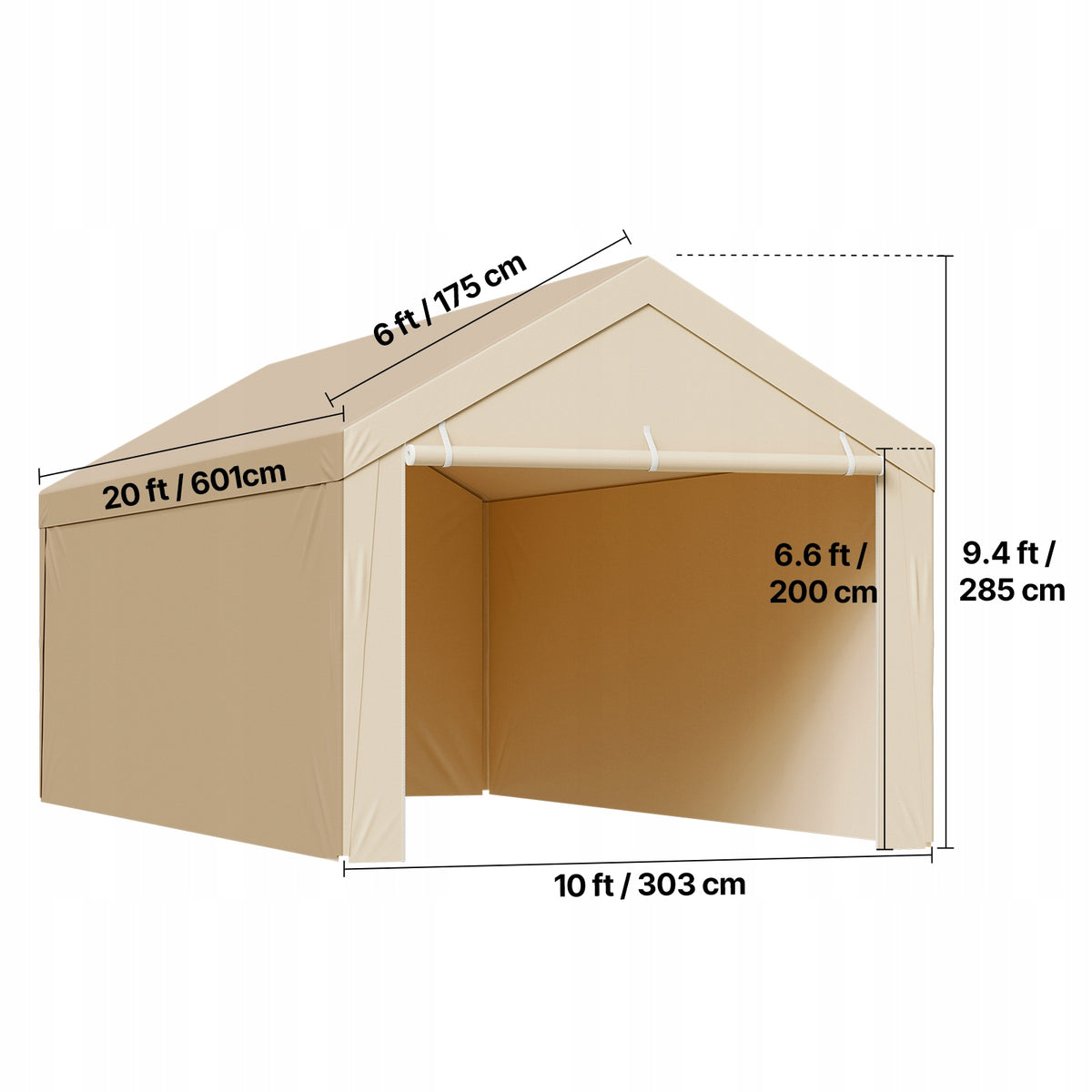 UV Resistant Garage Tent with Side Walls Beige Manufacturer code CKPB10X20FTMK3