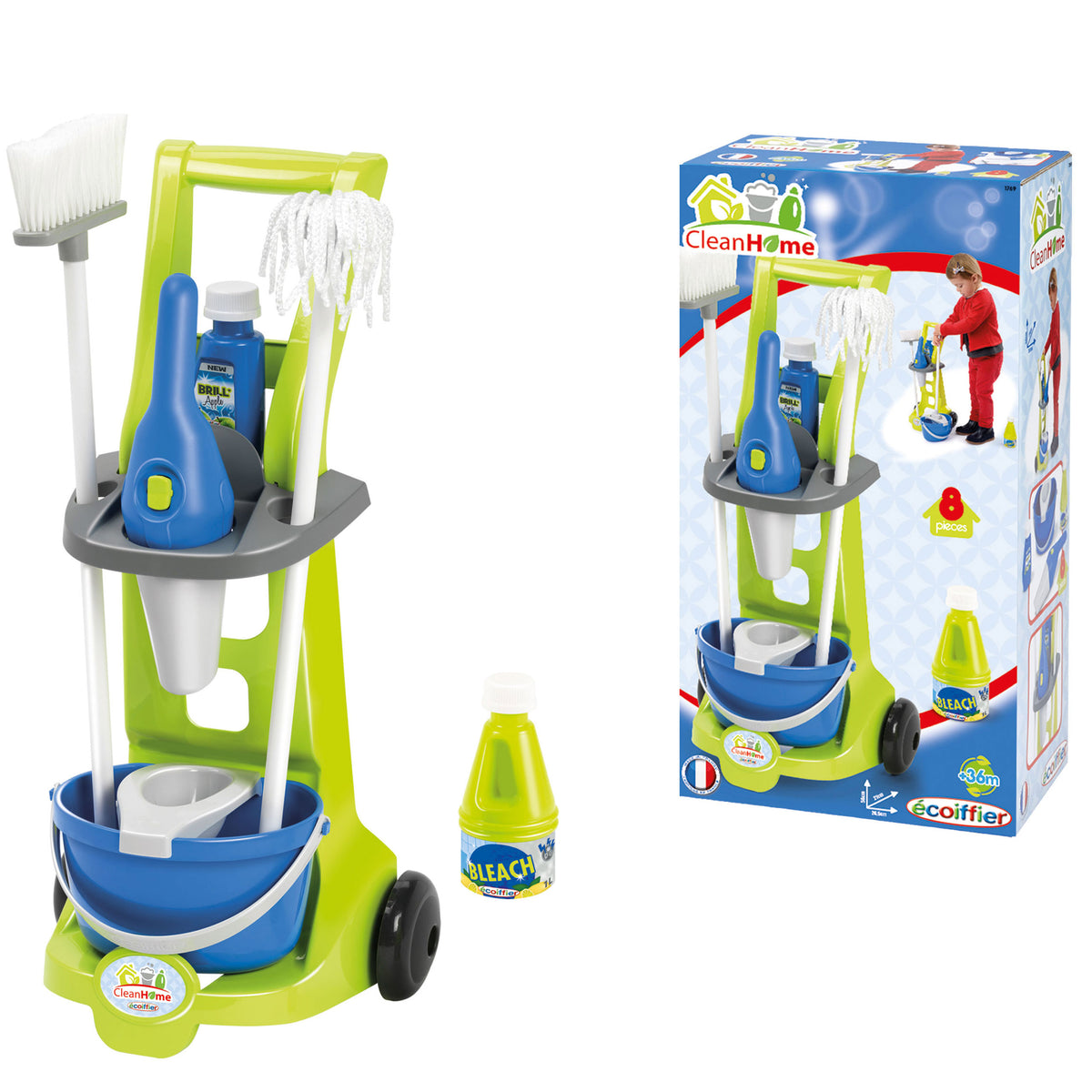 Úklidový vozík s příslušenstvím Ecoiffier 1769 Clean Home Brand Smoby