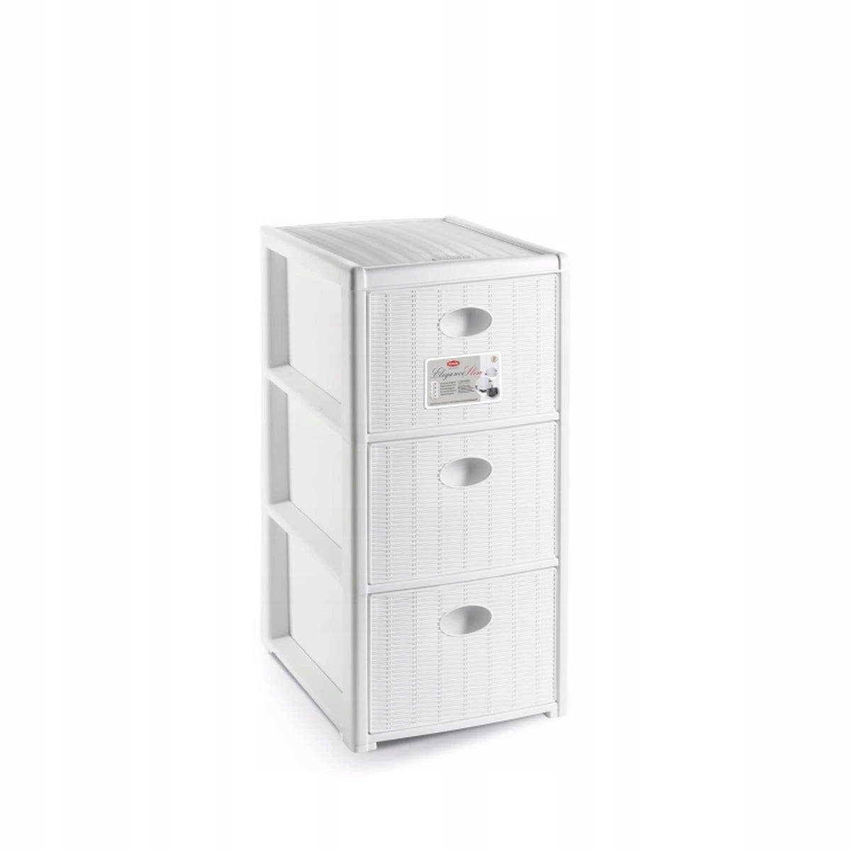 Úložný plastový regál Elegance Slim, 3 zásuvky, bílý