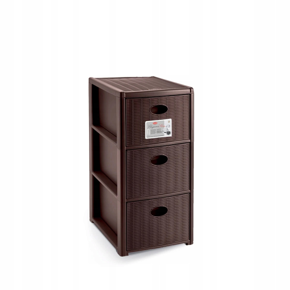Úložný plastový regál Elegance Slim, 3 zásuvky, hnědý