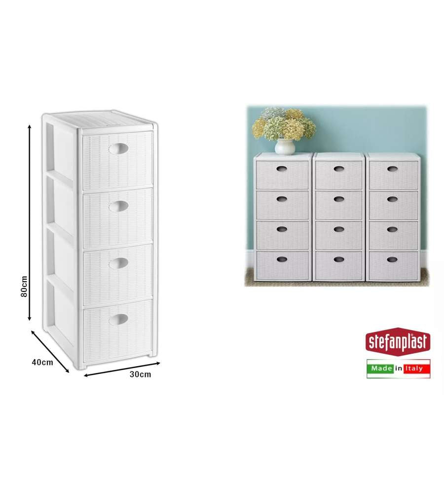 Úložný plastový regál Elegance Slim, 4 zásuvky, bílý Packaging status original