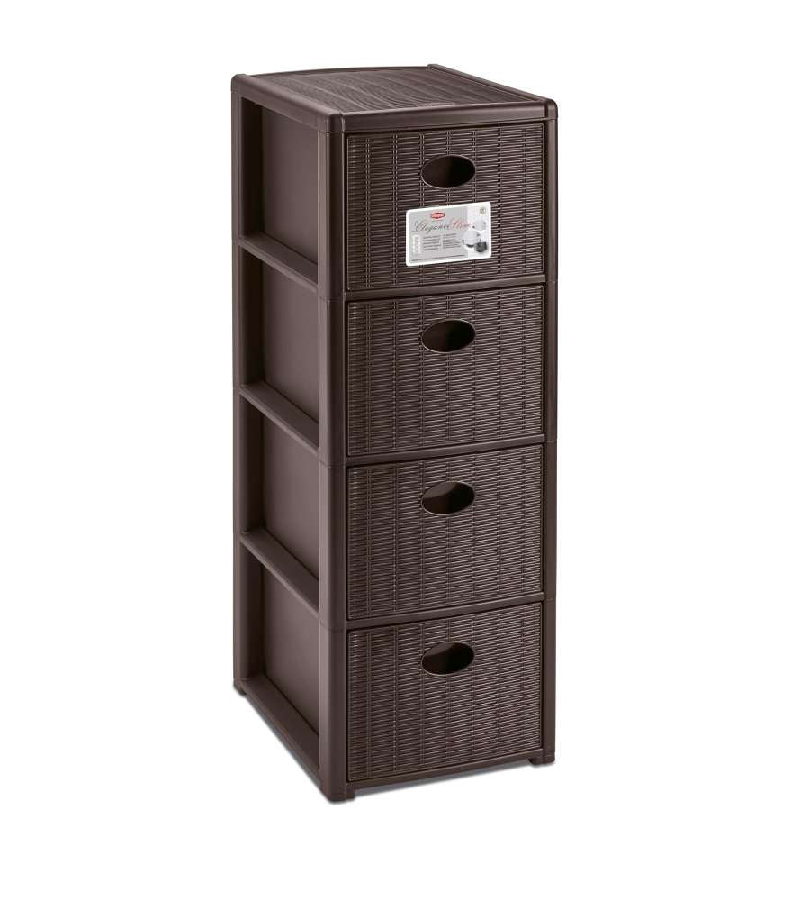 Úložný plastový regál Elegance Slim, 4 zásuvky, hnědý Packaging status original