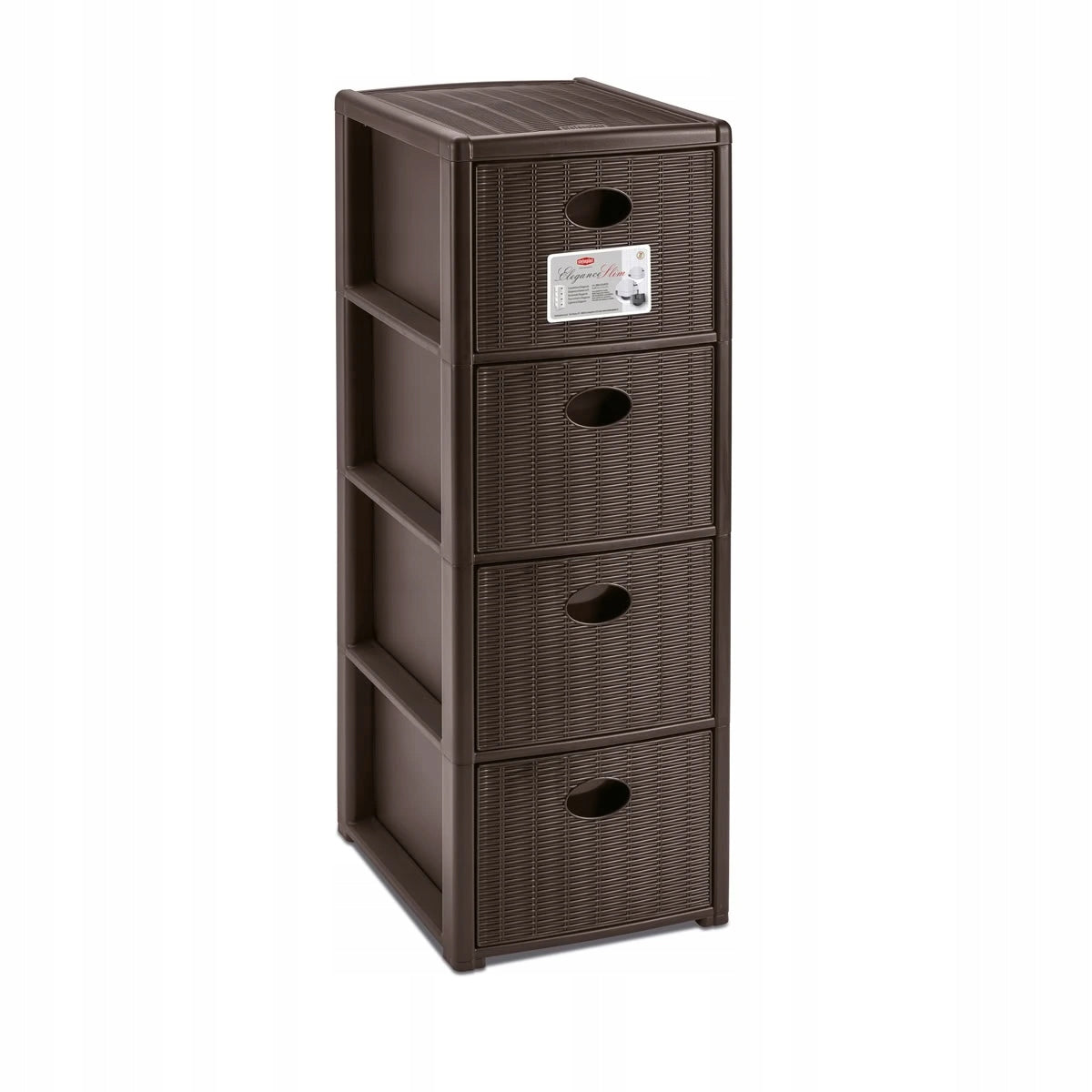 Úložný plastový regál Elegance Slim, 4 zásuvky, hnědý