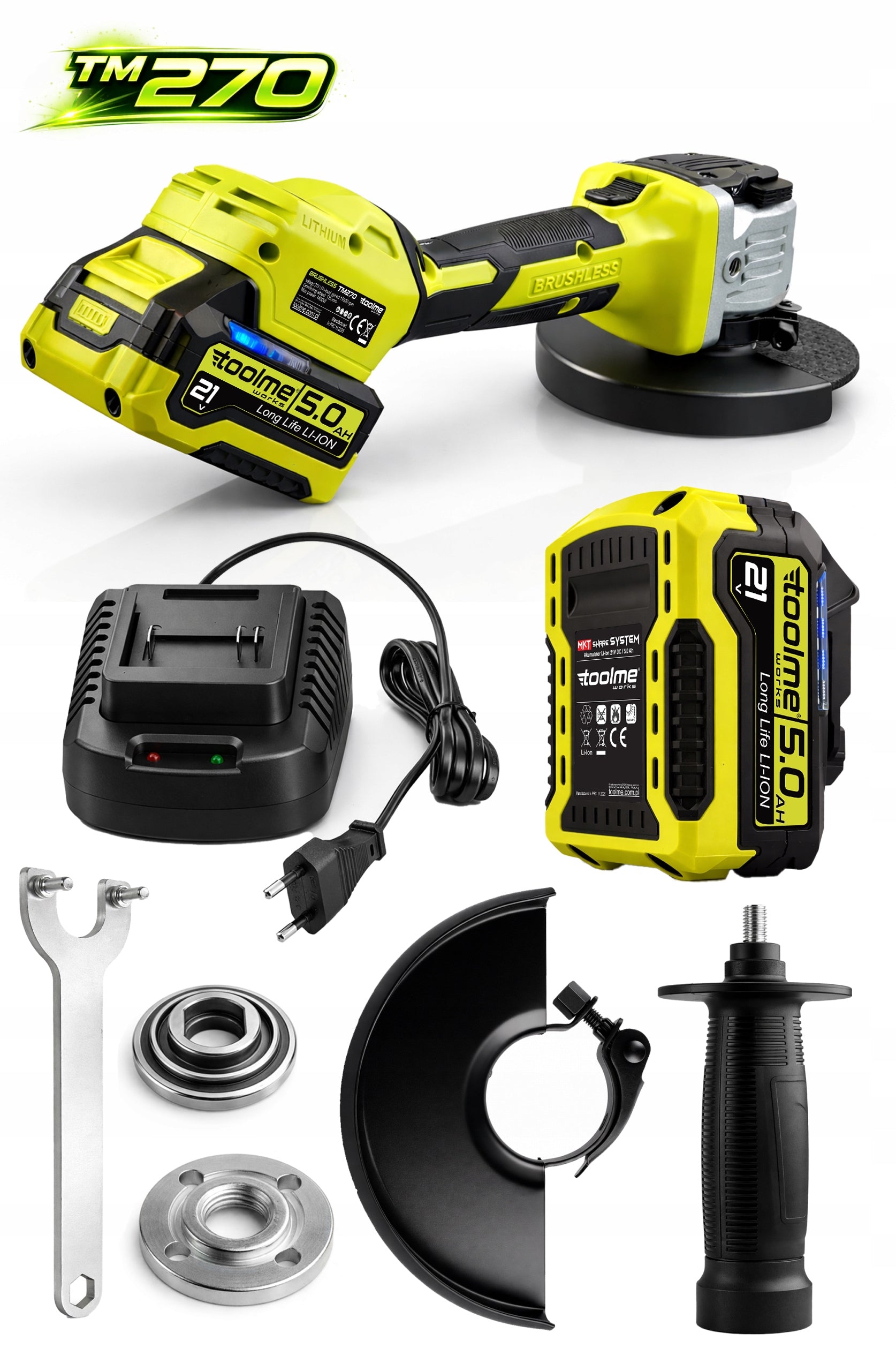 Ultra Quiet Cordless Brushless Angle Grinder 5Ah TOOLME tm270 Kind angle grinder
