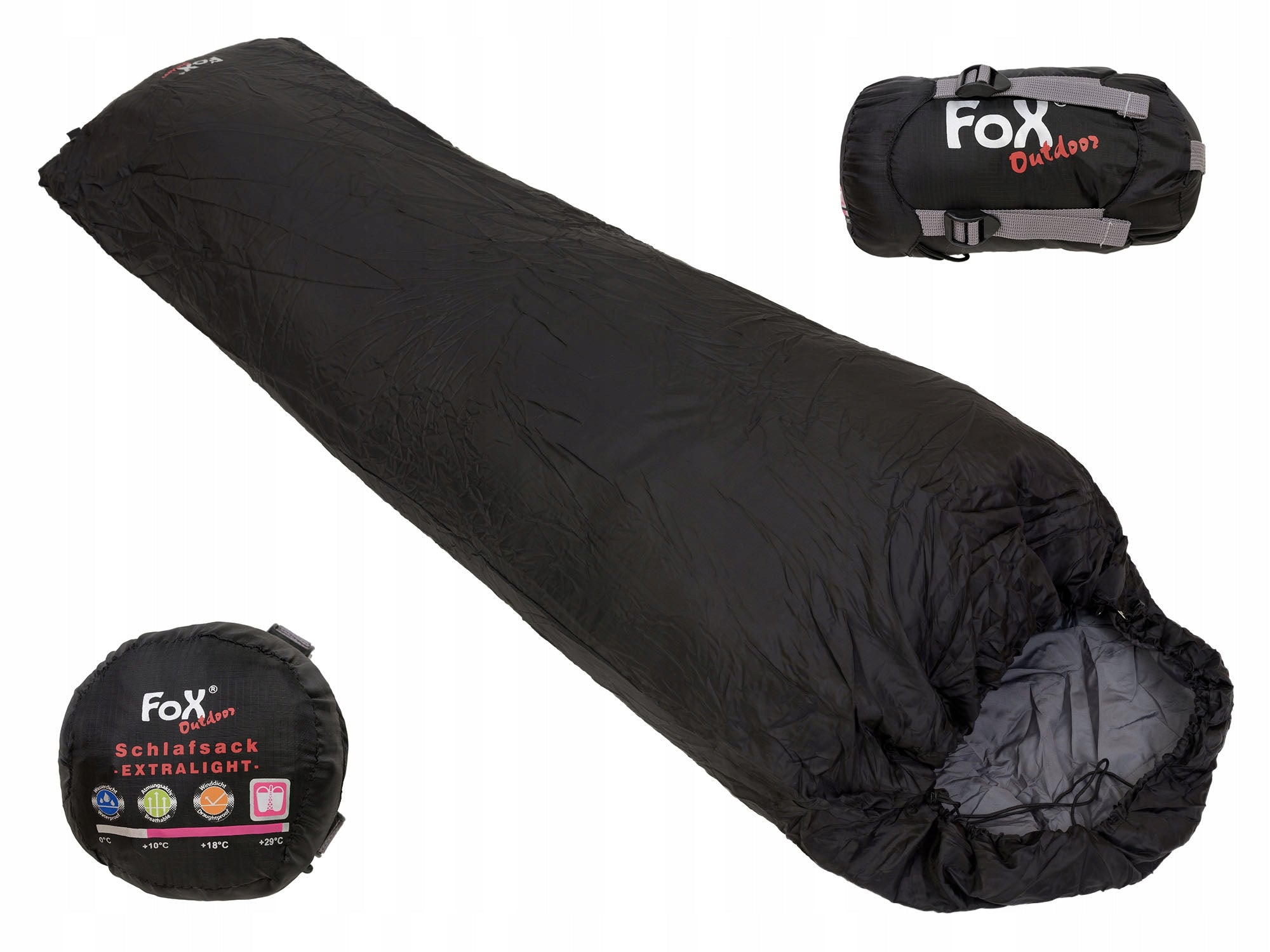 Ultralight Hiking Sleeping Bag FOX Outdoor Mummy Quilt Lightweight 628g Black