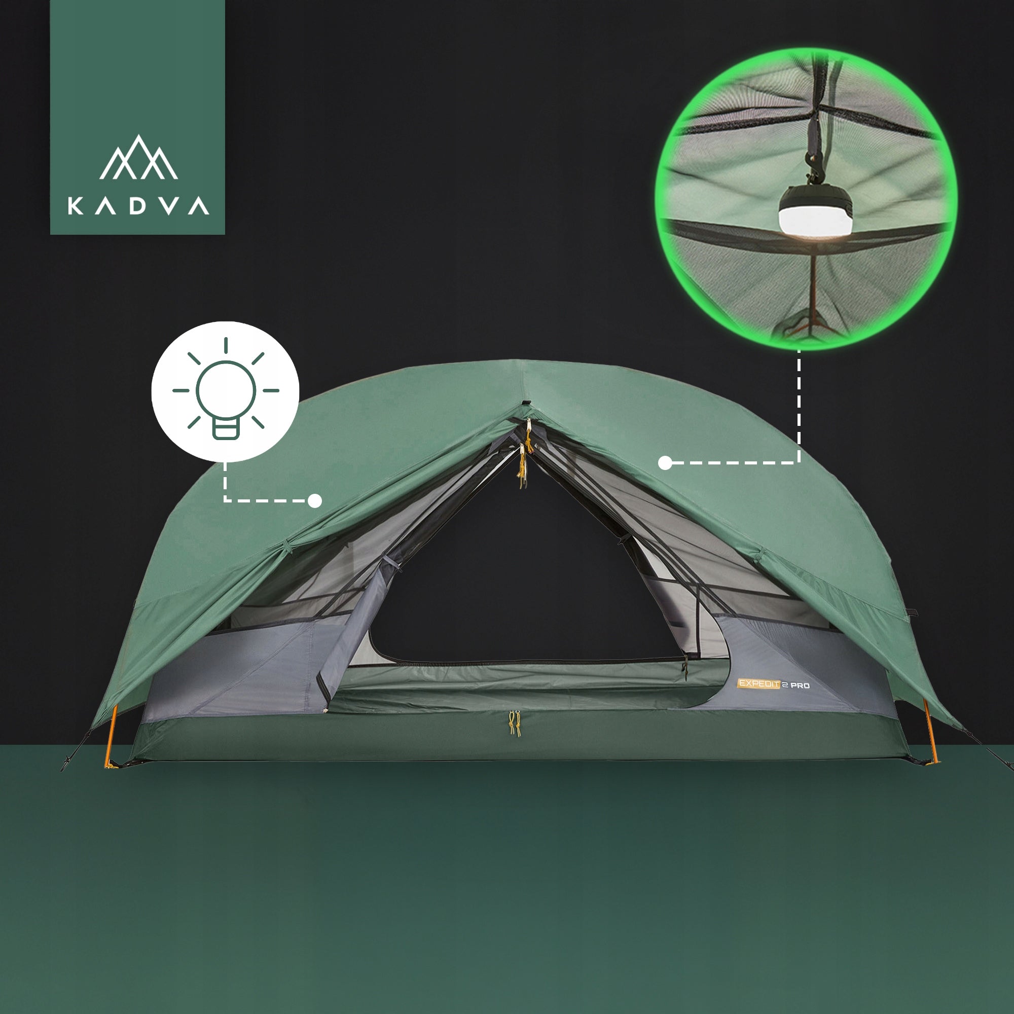 Ultralight trekking tent 2-person KADVA EXPEDIT 2 PRO green OS Kind travel