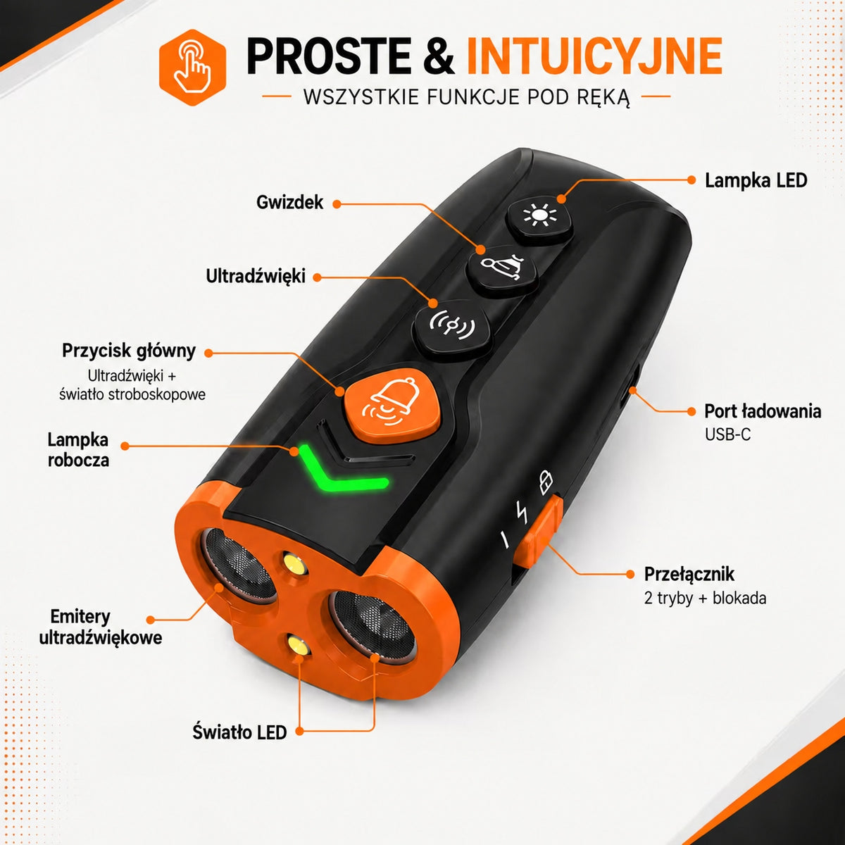 Ultrasonic Dog Training Device with LED Manufacturer code ULTRADŹWIĘKOWY ODSTRASZACZ PSÓW