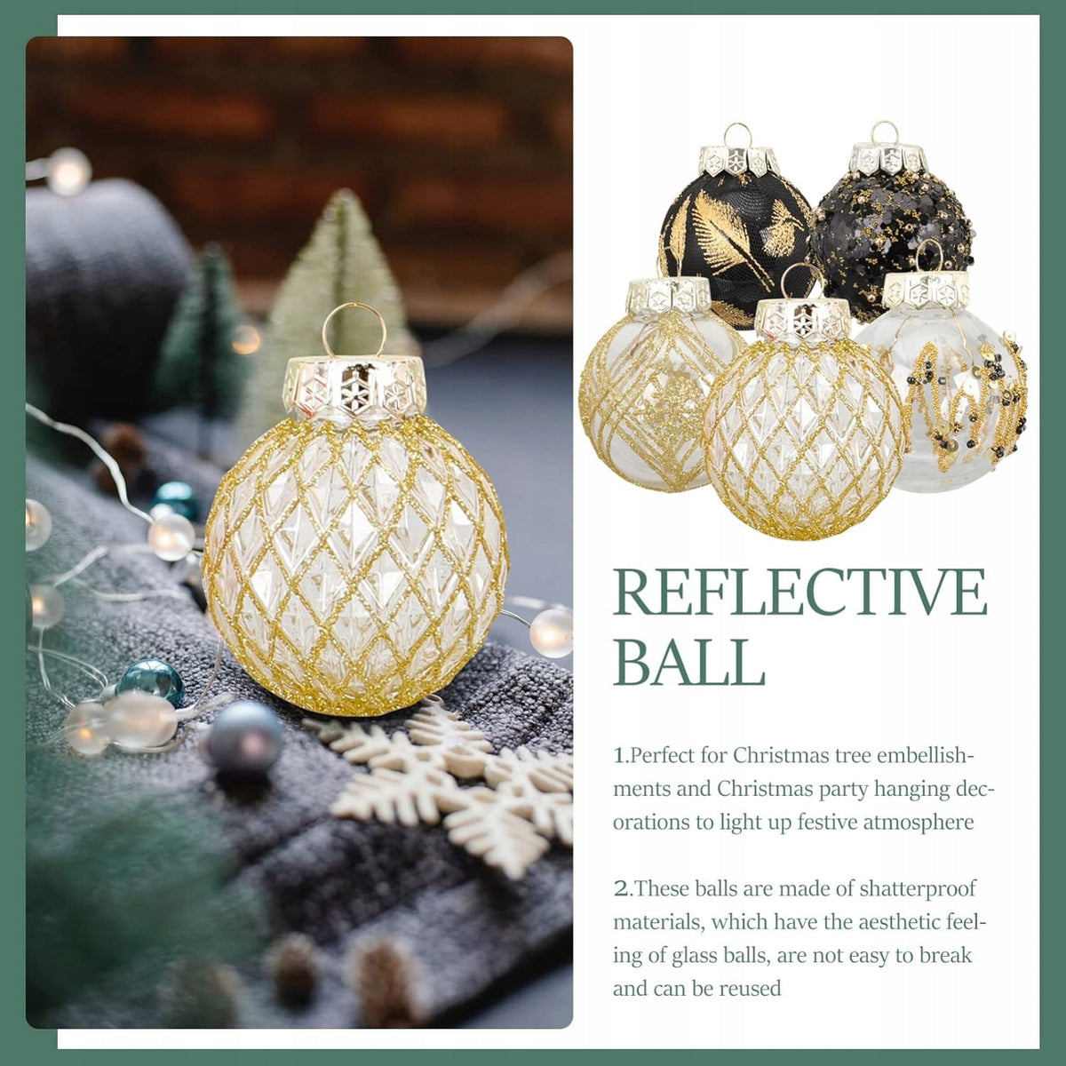 Unbreakable Christmas Tree Bubbles Black / Gold - 6 cm - 25 pcs Brand no brand