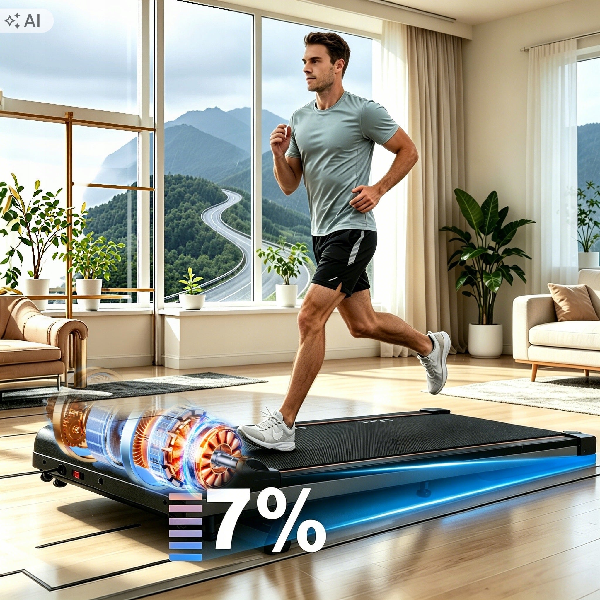 Under Desk Walking Pad Treadmill, 7% Incline, 2.25HP, Remote Control, 120KG Packaging status original