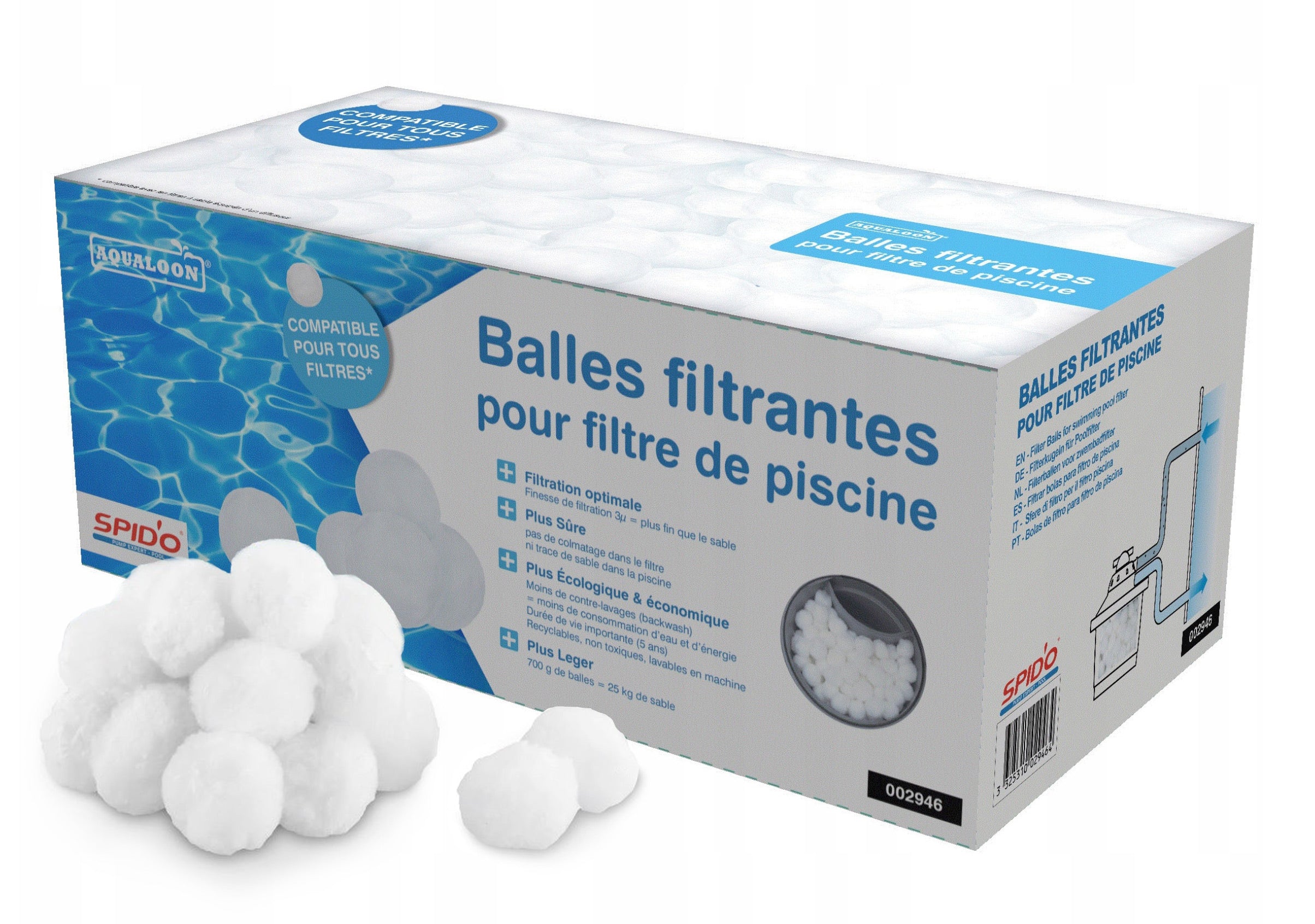 Universal Filter Balls Filter Pump Swimming Pool AQUALOON 700g = 25kg Sand Packaging status original