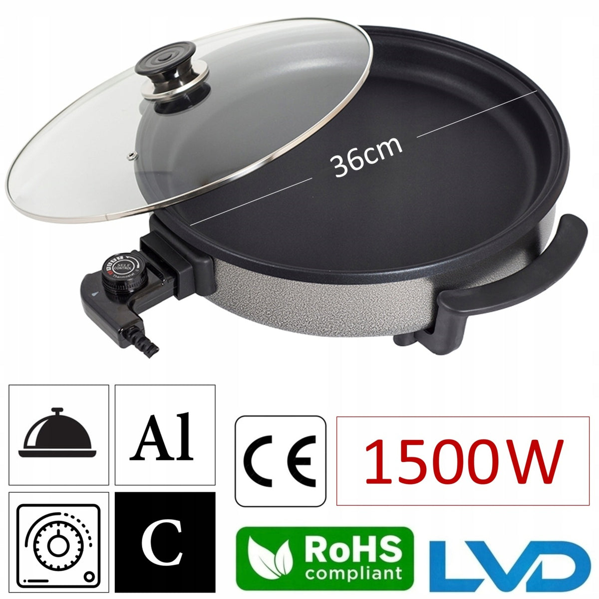 Universal electric frying pan for frying, PIZZA GRILL 36CM 1500W Manufacturer code ZLN7870