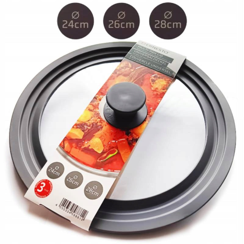 Universal glass lid 24/26/28 cm with silicone rim and valve